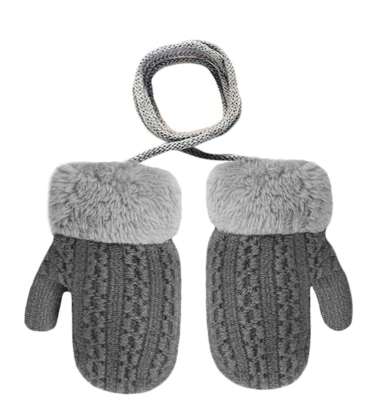 Baby Toddler Furry Winter Gloves | Cozy Knit Mittens for Kids 0-3 Years | Insulated Snow Gloves with Fleece Lining | Warm Gift - Dark Grey - Buy Online on GoSupps.com