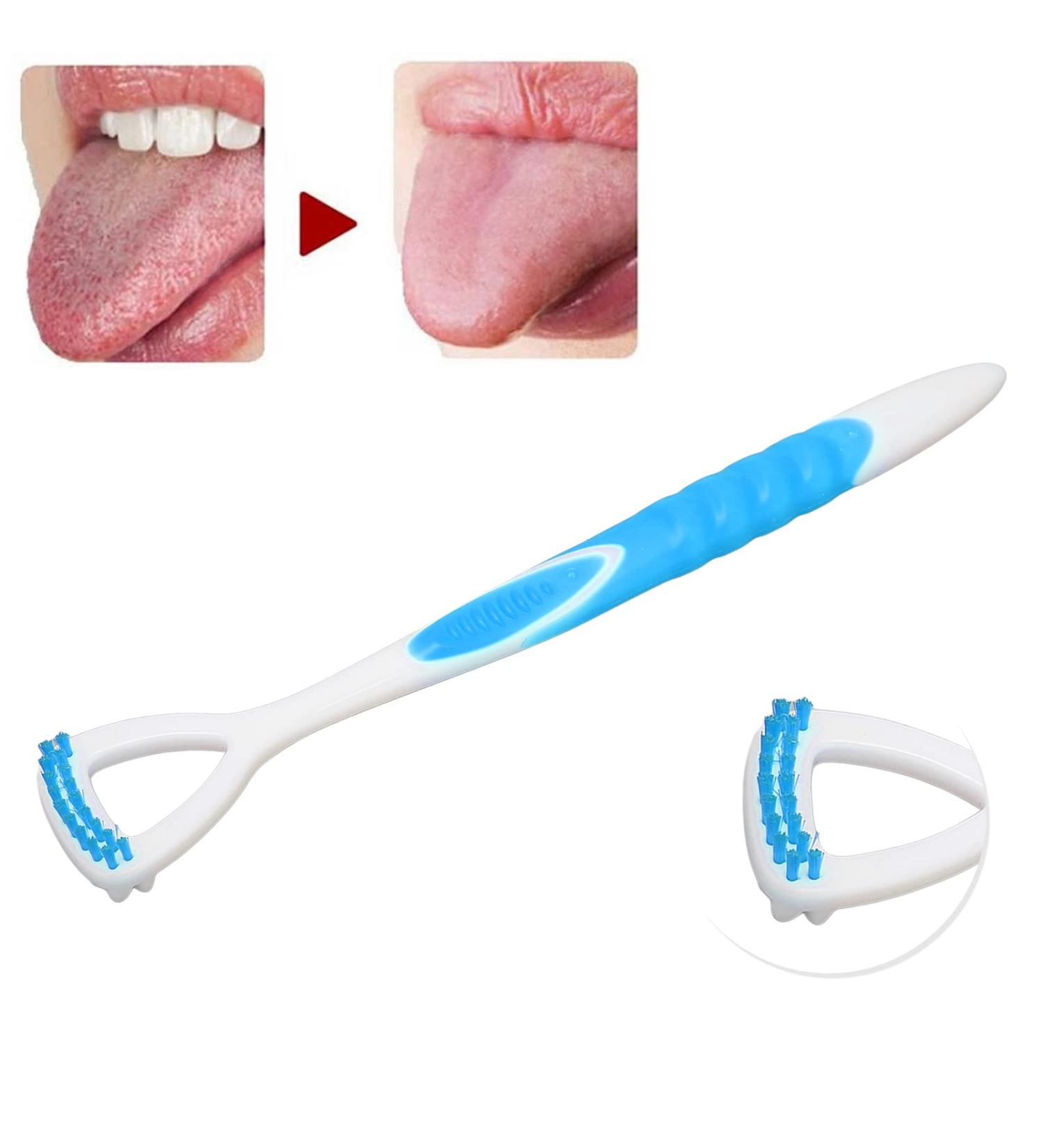 Ergonomic Tongue Scraper & Brush for Fresh Breath | Best Mouth Care Tool to Remove Plaque (Blue) - Buy Online on GoSupps.com