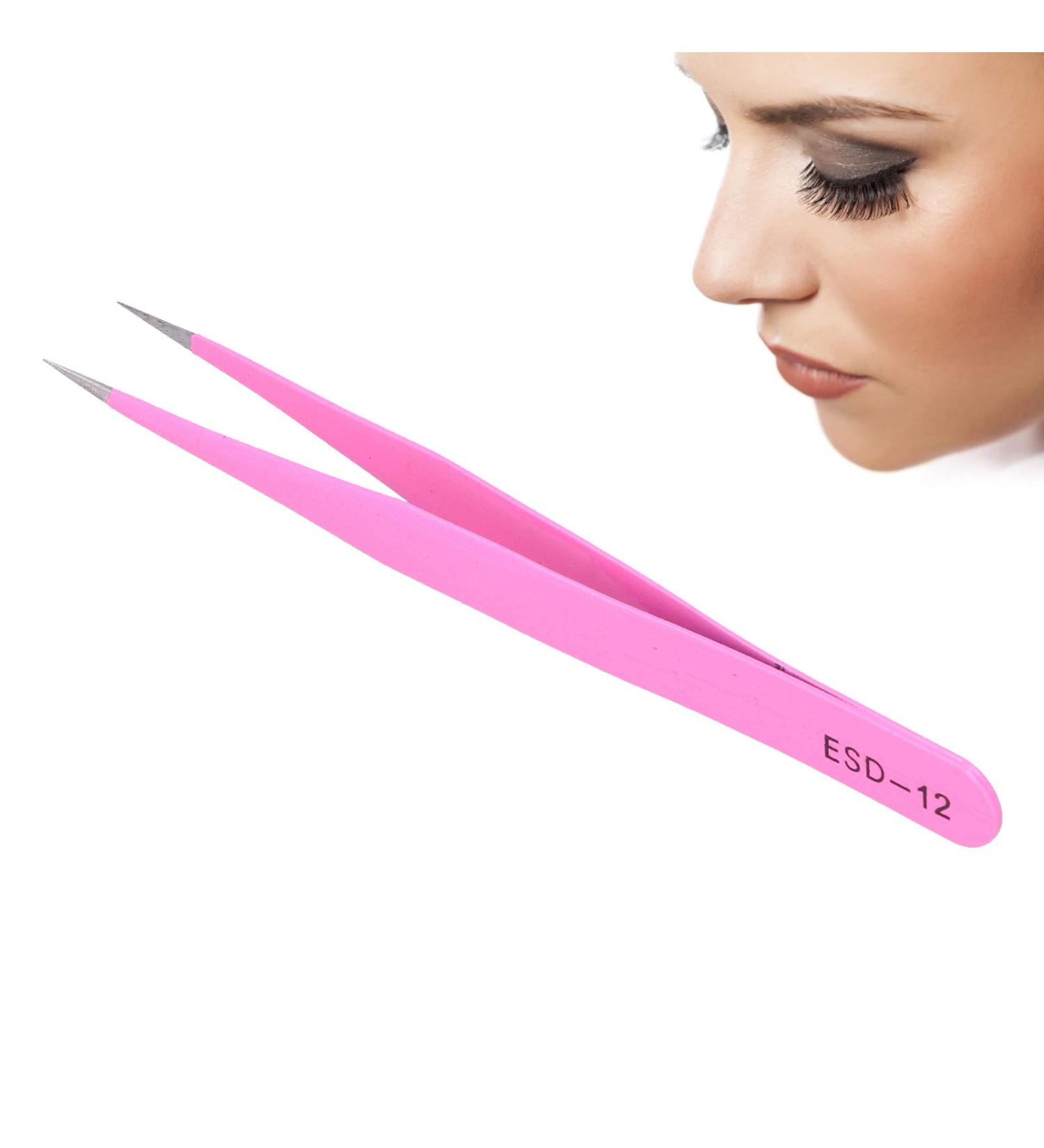 Lash Tweezers 2 Types Straight and Curved Tip Tweezers Nipper Stainless Steel Eyelashes Tweezers Accurate Portable Pincet for Eye Lashes Grafting Extension(ESD - Buy Online on GoSupps.com