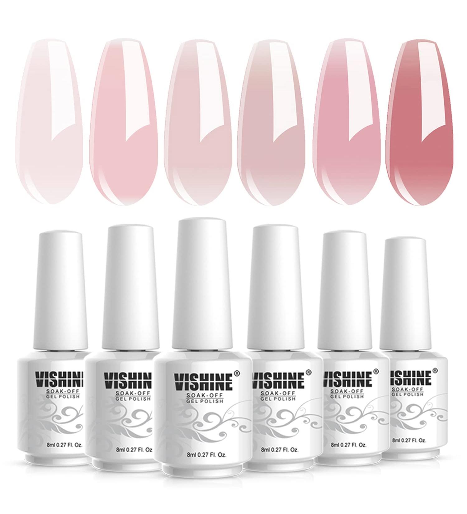 Vishine Sheer Milky Pink Jelly Gel Polish Kit - 6Pcs 8ML Set | UV LED Varnish for DIY Nail Art - Buy Online on GoSupps.com