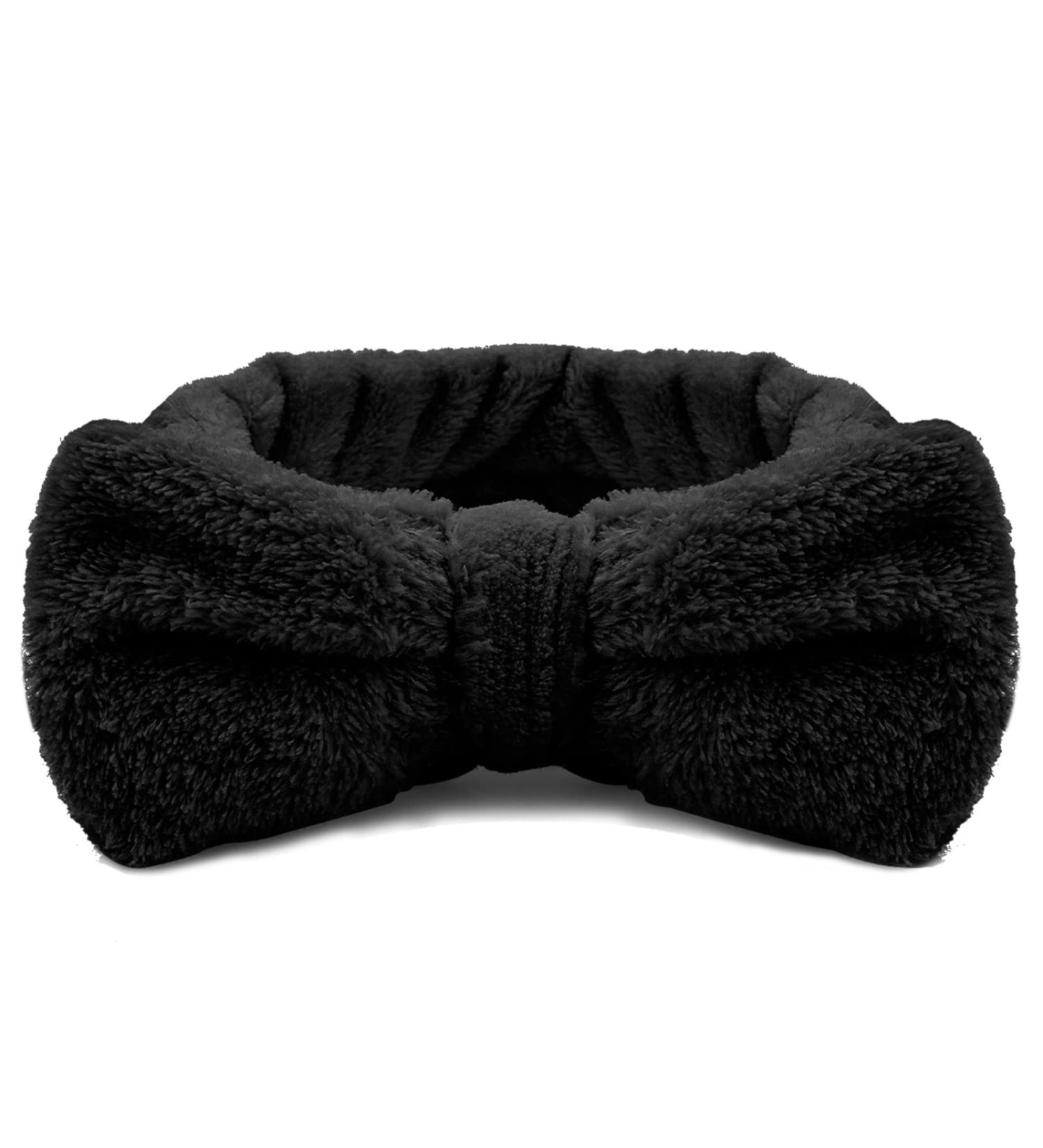 Women's Molain Spa Headband - Black Bowknot Coral Fleece Elastic Hair Band for Makeup, Face Washing, Shower, Sports - Beauty Skincare Accessory - Buy Online on GoSupps.com