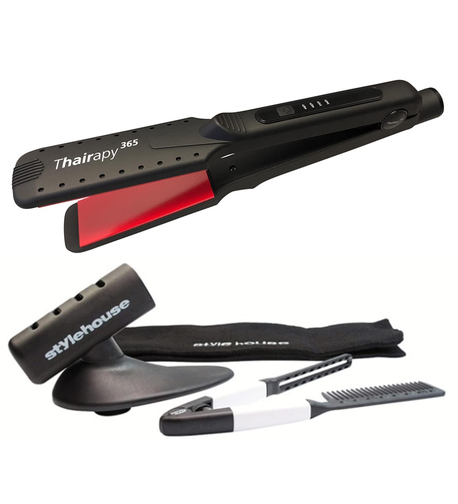 Thairapy 365 Flat Iron Set - Salon Quality 1.5" Extra Wide Plates Digital Temp Control 450 F-140 F Dual Voltage Hair Straightener & Comb - International Shipping Available - Buy Online on GoSupps.com