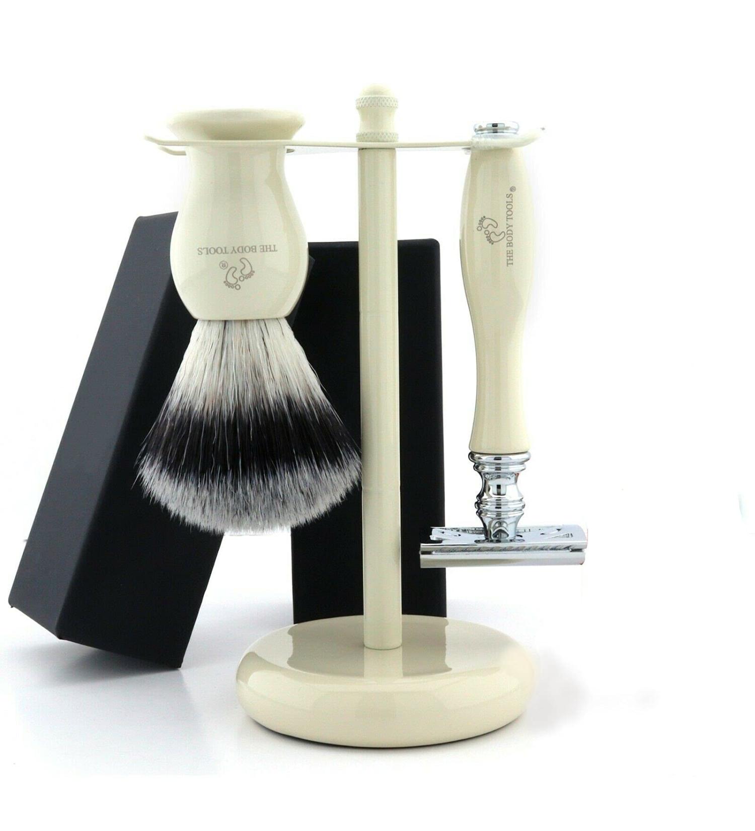 Buy The Body Tools Men's Wet Shaving Set - DE Safety Razor Synthetic Hair Brush & Stand | Premium International Shipping - Buy Online on GoSupps.com