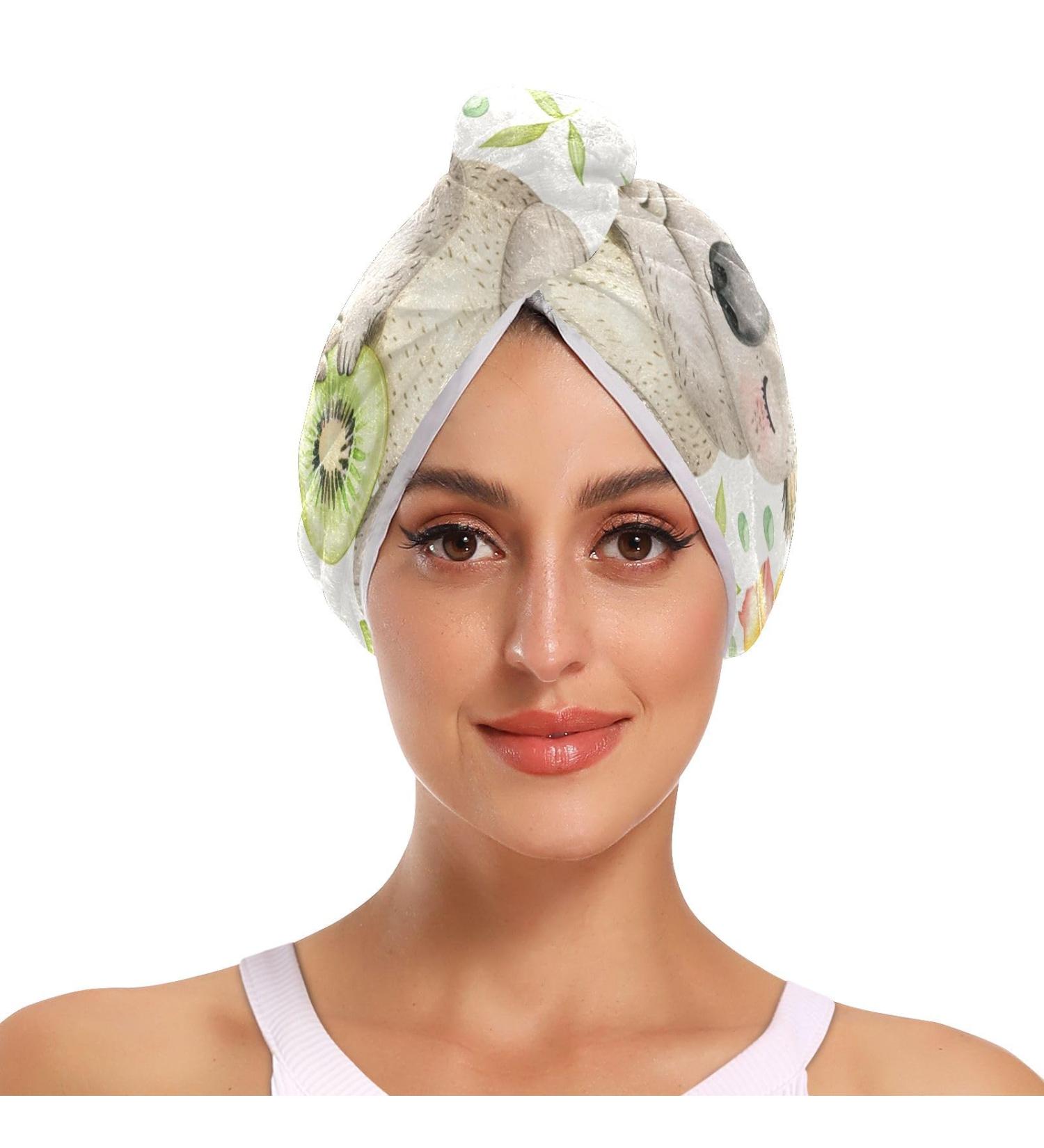 Kiwi Fruit Flower Koala Hair Towel 2 Pack | Super Absorbent Quick Dry Hair Turbans for Women & Girls - Buy Online on GoSupps.com