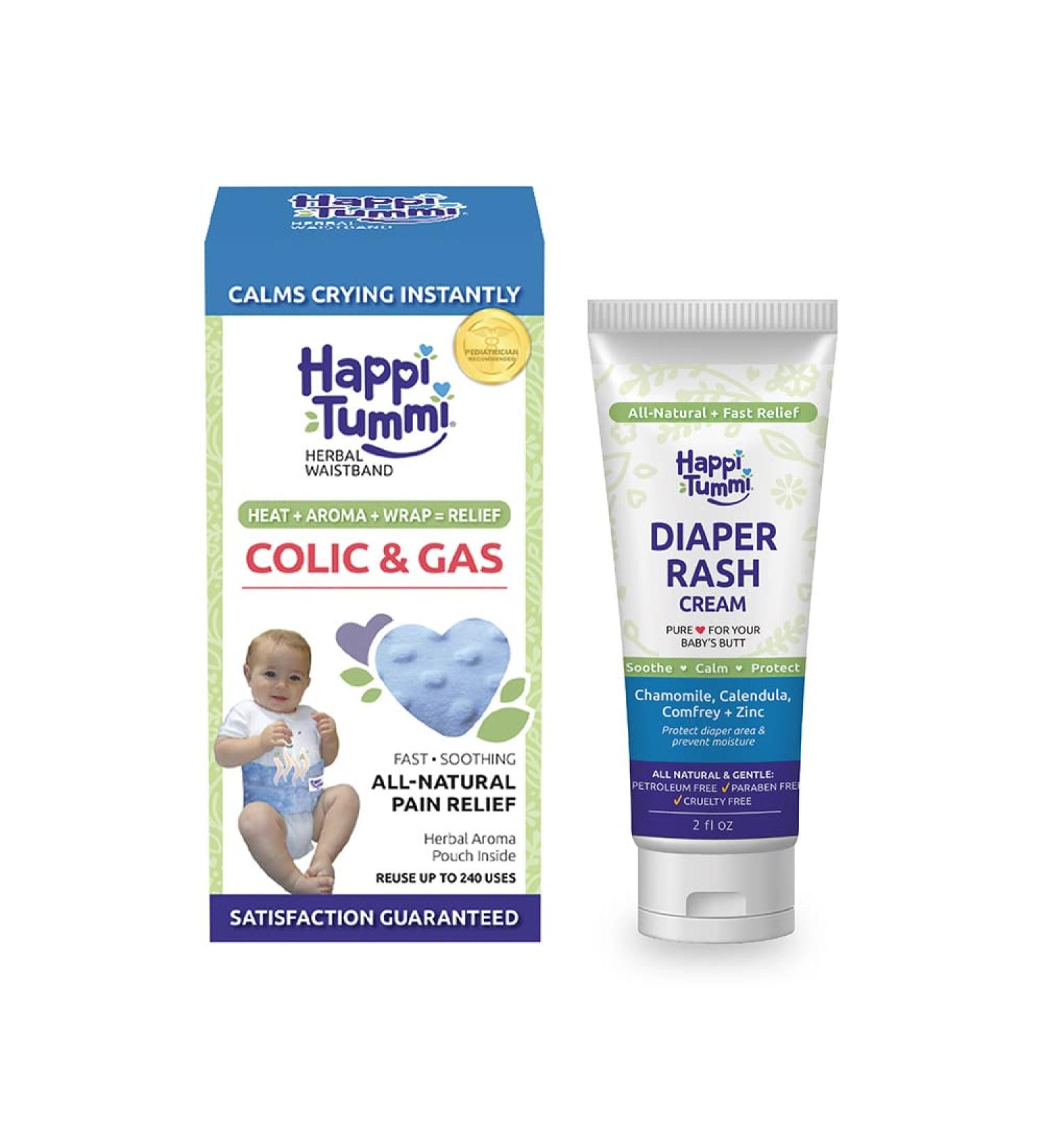 Happi Tummi Natural Colic Relief Blue Belly Band + Organic Diaper Rash Cream - Buy Online on GoSupps.com