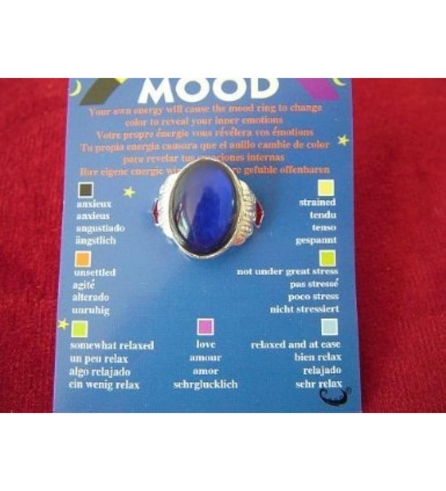 Spiritual Gifts Mood Ring - Oval Shaped on a Card with Colour Coded Chart telling you your Inner Moods - adjustable to fit different size of fingers - from