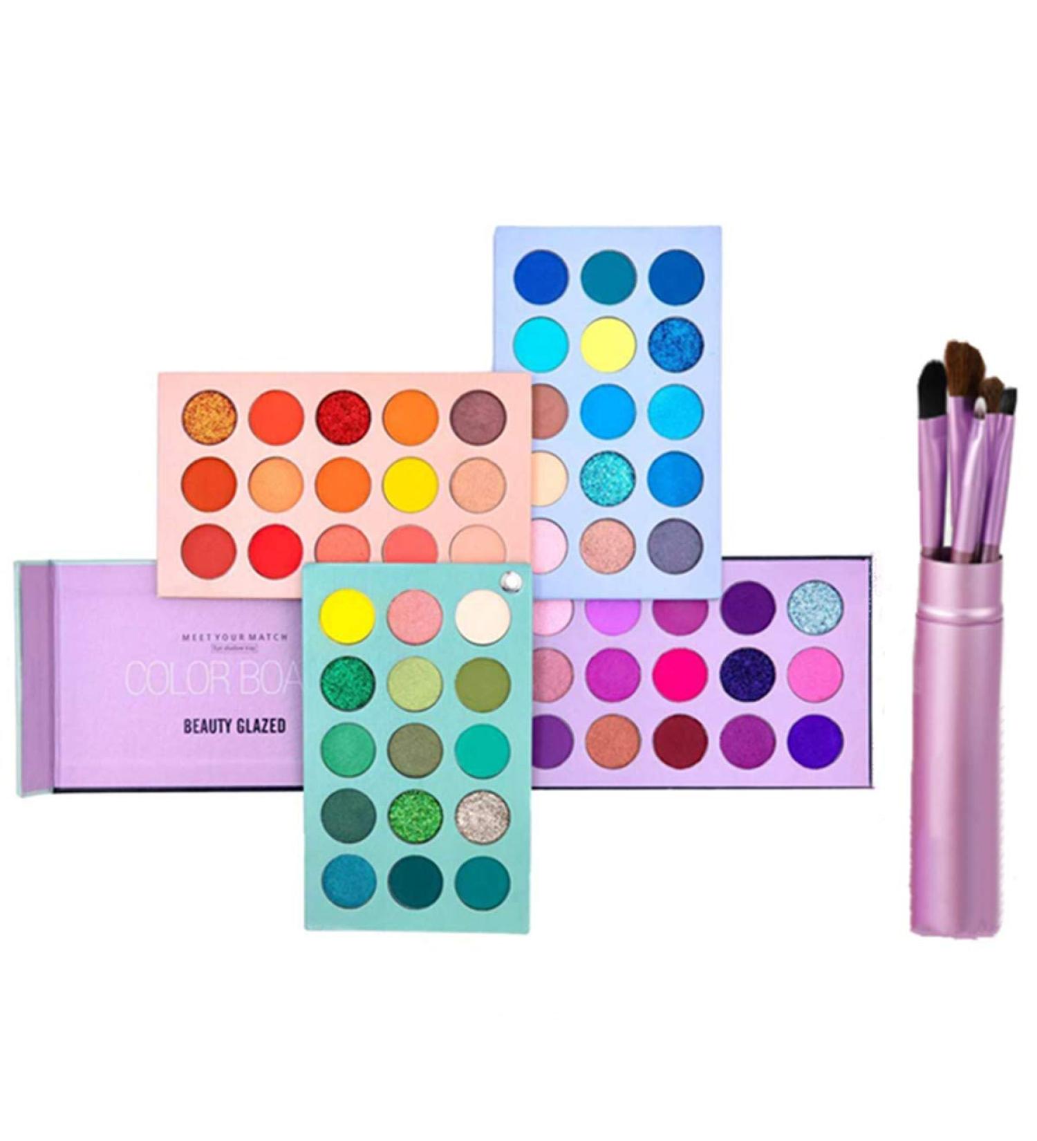 Beauty Glazed 60 Colors Eyeshadow Palette & 5-Piece Brush Set - High Pigmented Shimmer Matte & Glitter Makeup | International Shipping - Buy Online on GoSupps.com