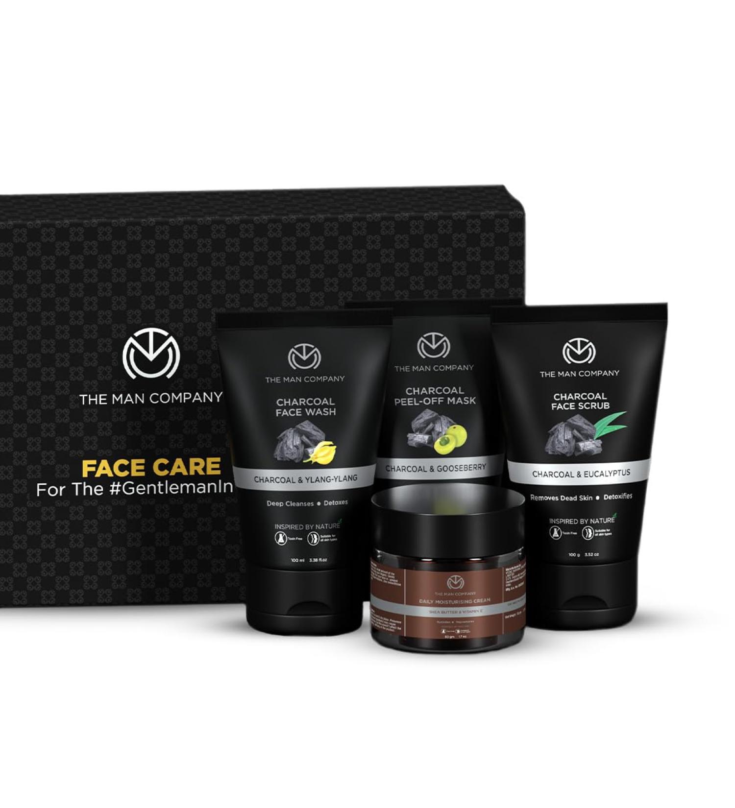 The Man Company Facial Care Kit | Charcoal Face Wash & Scrub | Peel Off Mask & Moisturising Cream | Exfoliate & Cleanse | Blackhead Remover | Shea Butter Aloe Vera Vitamin E | Perfect Gift Set of 4 - Buy Online on GoSupps.com