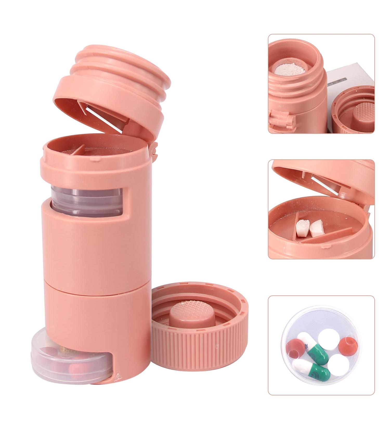 PwZzk 3 in 1 Portable Pill Cutter Crusher & Weekly Organizer - Travel-Friendly 7 Day Pill Bottle - Pink - Buy Online on GoSupps.com