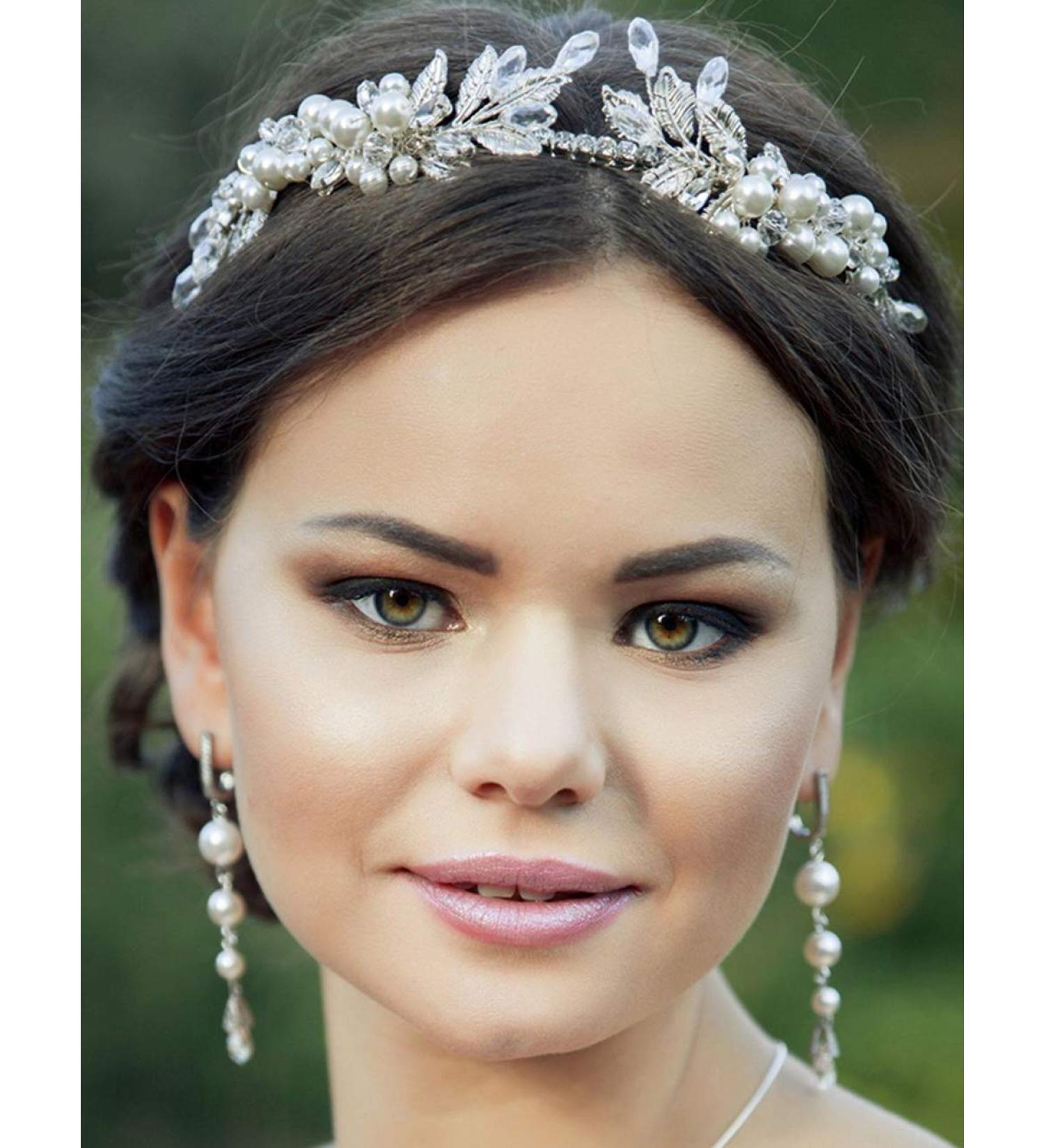 BERYUAN Bridal Leaf Pearl Tiara Women Crown Silver Wedding Hair Accessory Rhinestone Crystal Hair Piece Gift for Her Party Headpiece for Bride Bridesmaid Girls (Silver) - Buy Online on GoSupps.com