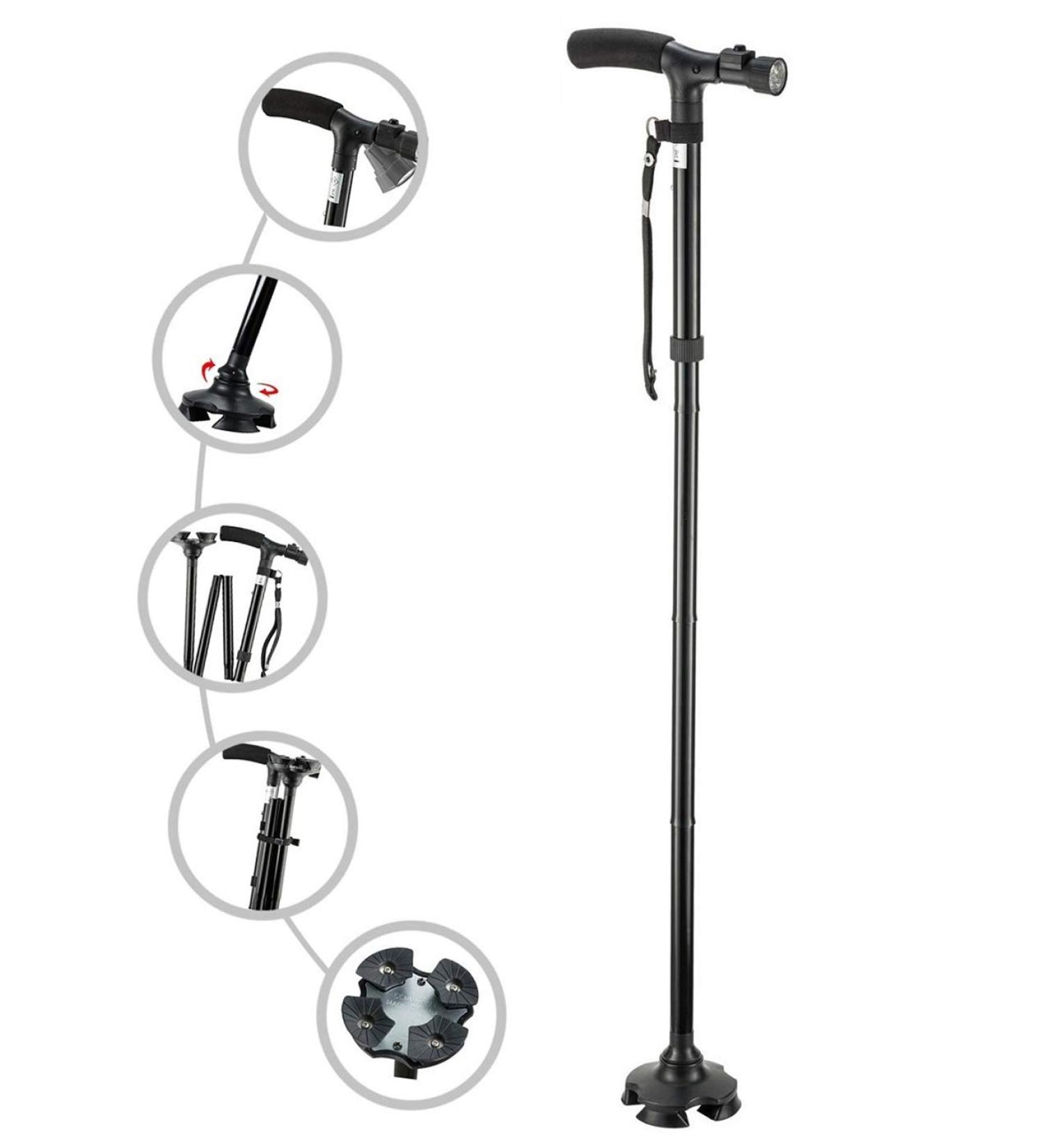 Folding Cane with Led Light Adjustable Canes and Walking Sticks for Arthritis Disabled and Elderly Black - Buy Online on GoSupps.com