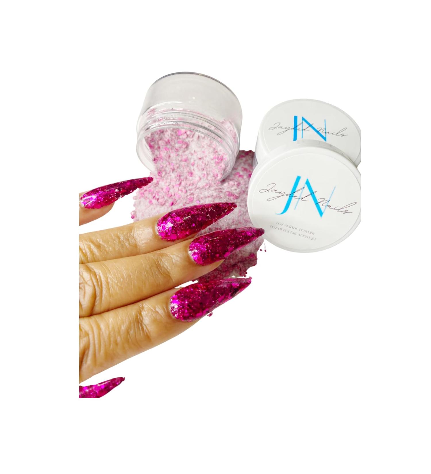 Jayded Nails Fuscia Glitter Acrylic Powder 1oz Professional Acrylic Nail Powder System For Acrylic Nails Extension Odor- Free Bubble-Free Long Lasting Wear No UV/LED Lamp Needed Perfect Consistency And Adhesion - Buy Online on GoSupps.com