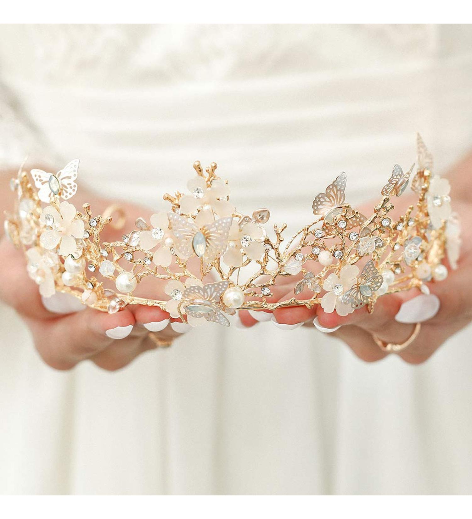 Baroque Crystal Bride Crown - Vintage Queen Pearl Headpiece for Prom & Bridal Hair Accessory (Gold) - Buy Online on GoSupps.com
