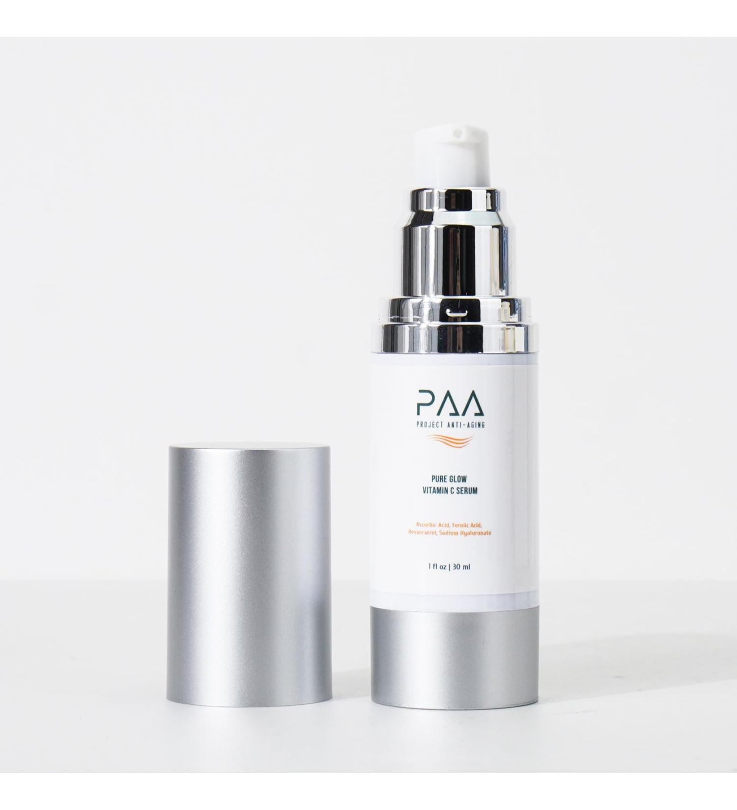 Project Anti-Aging Pure Glow 15% Vitamin C Serum with 1% Vitamin E & 0.5% Ferulic Acid Wrinkle-Reducing Clinical-Strength Formula Lightweight Fast Absorbing Airless Pump Protection - Buy Online on GoSupps.com