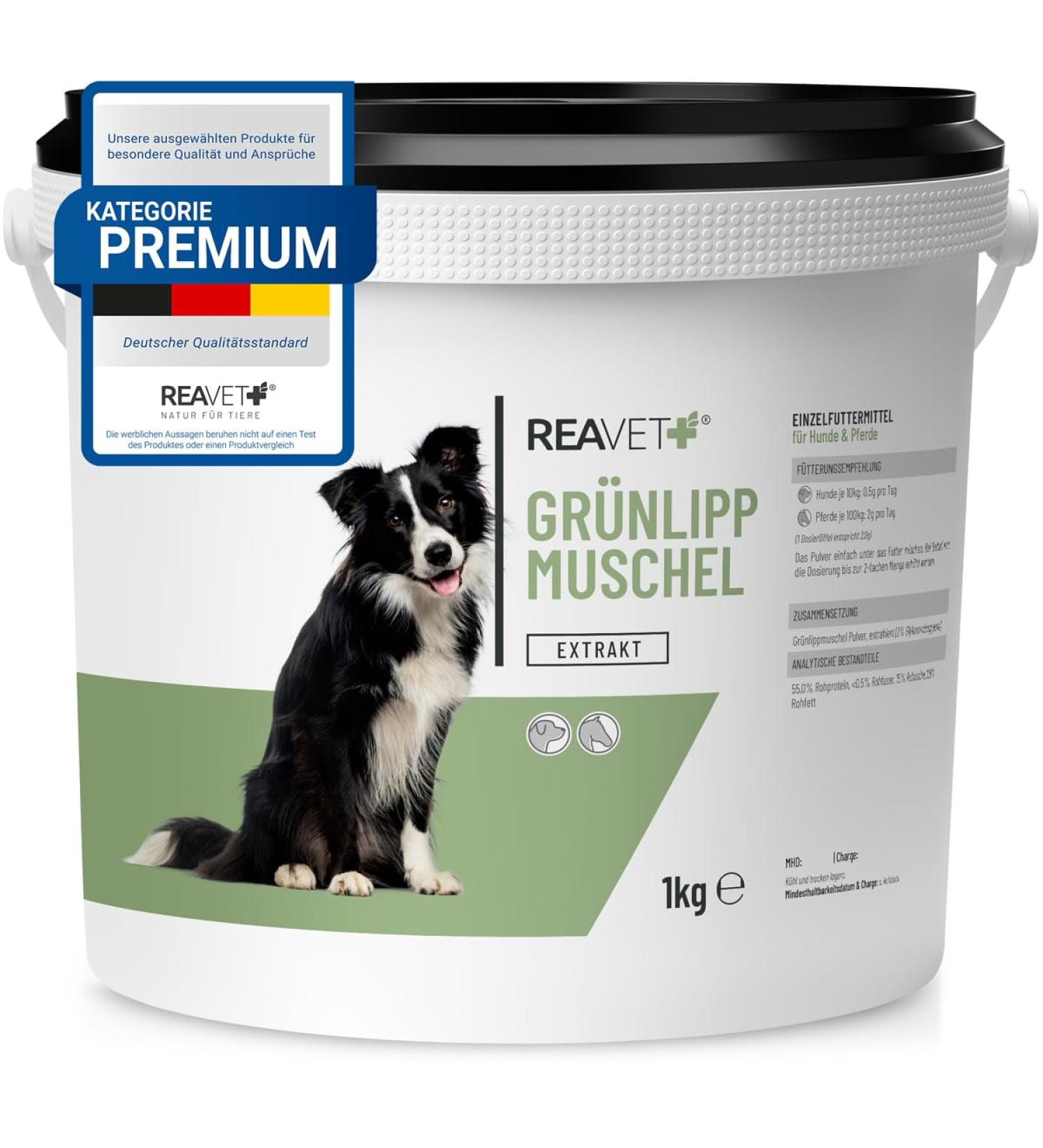Reavet Green Lip Shell Extract Powder 1kg for Dogs & Horses | High Dose Green-Lip Mussel Powder for Osteoarthritis | BARF Feed Additive 1000g - Buy Online on GoSupps.com