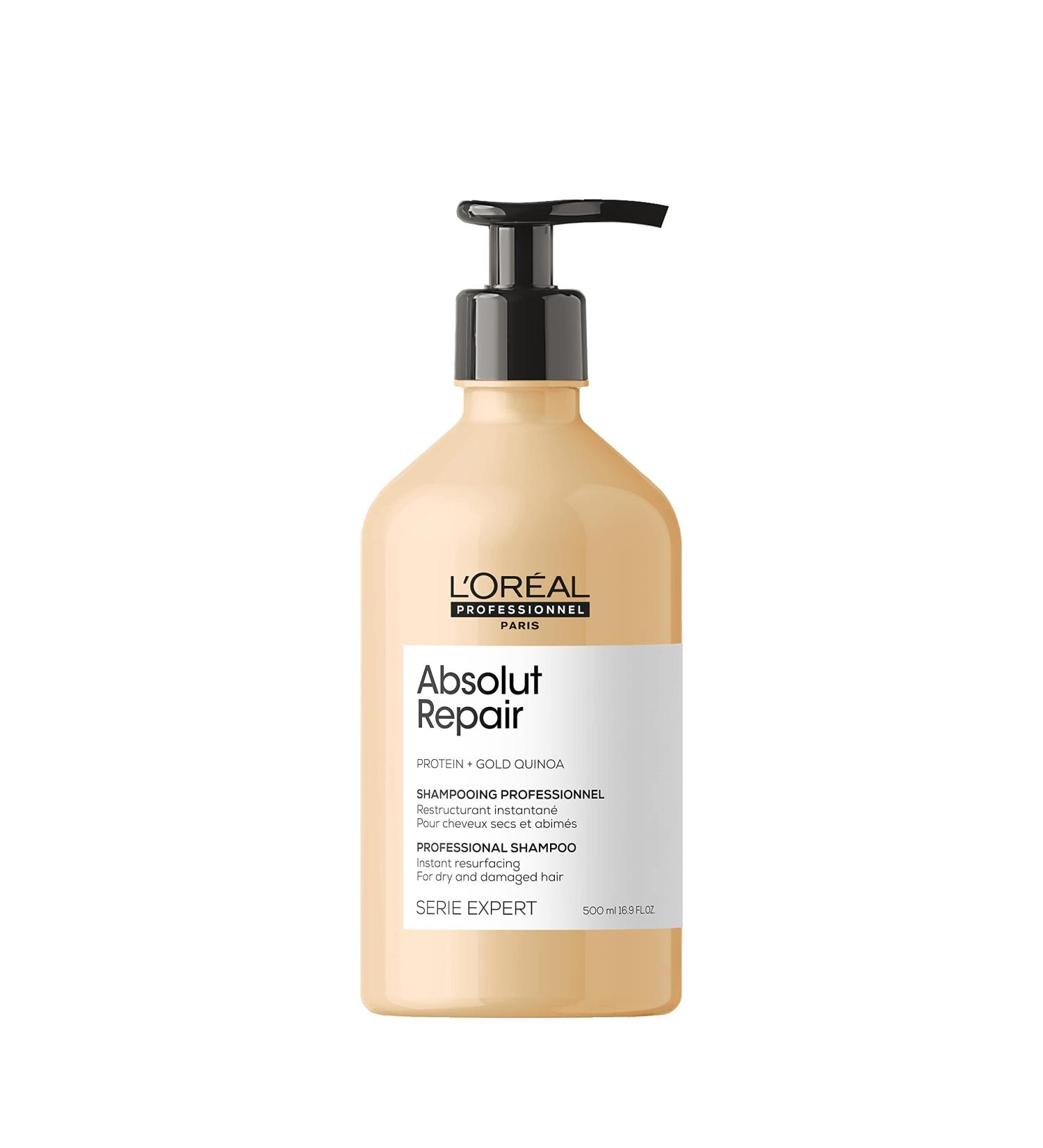 L'Oreal Professionnel Absolut Repair Shampoo 16.9 Fl Oz - Protein Hair Treatment for Dry Damaged Hair with Quinoa & Proteins - Repairs Damage, Adds Shine - Buy Online on GoSupps.com