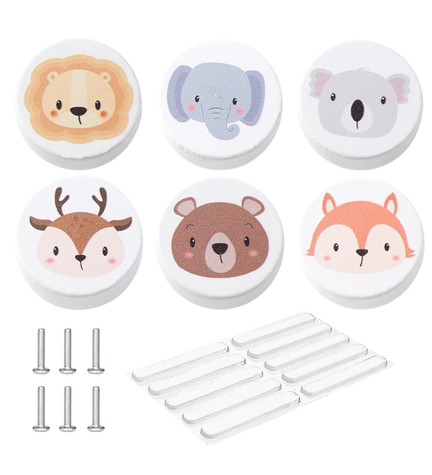 Aynkh Drawer Handles - 6 Pack 35mm Cartoon Motif Wood with Silicone Door Protection for Children's Room Kitchen & Bedroom - Buy Online on GoSupps.com