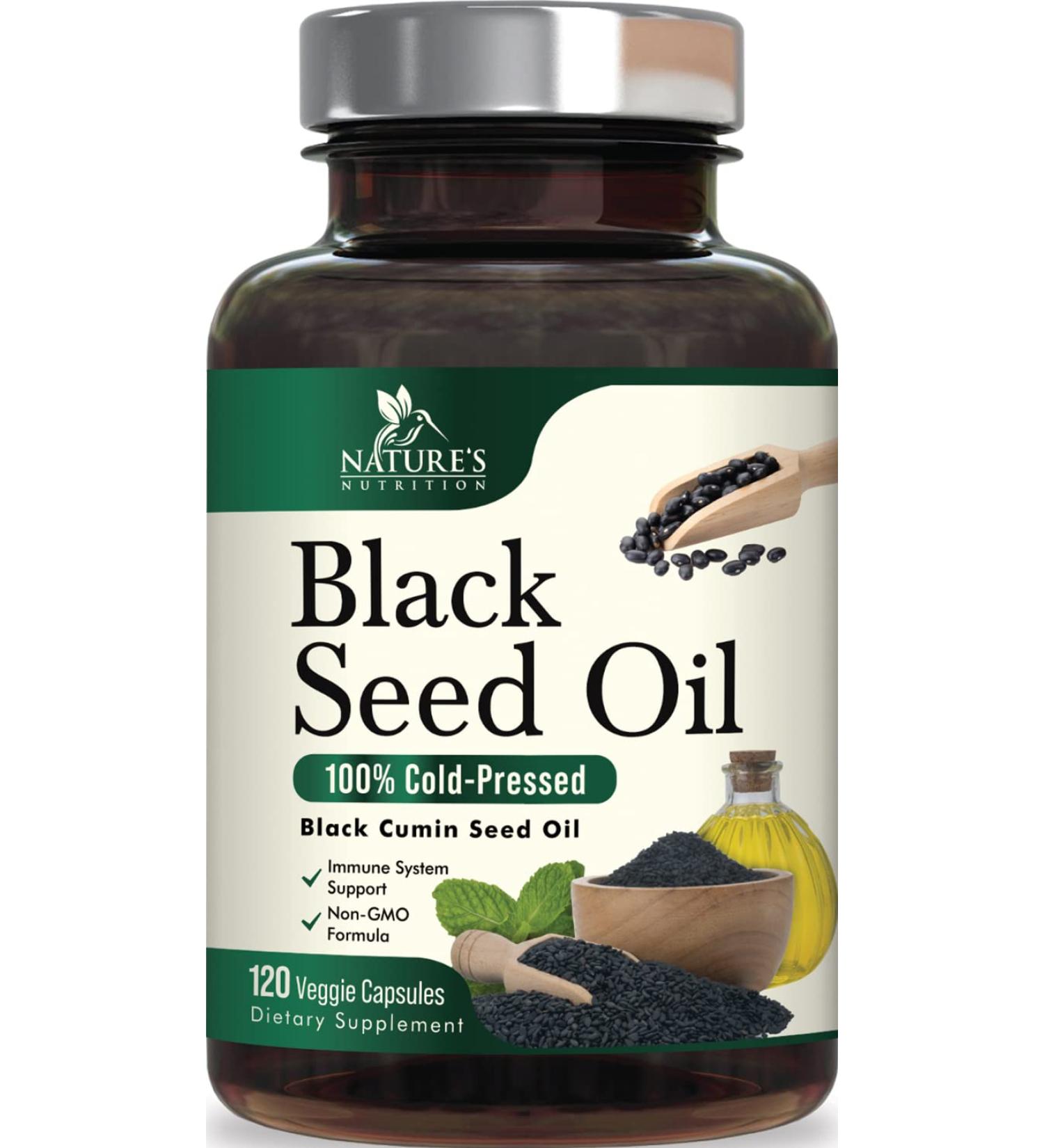 Black Seed Oil Capsules 1000mg - Premium Cold Pressed Nigella Sativa for Immune & Digestive Support - Vegan & Non-GMO - 120 Capsules - Buy Online on GoSupps.com