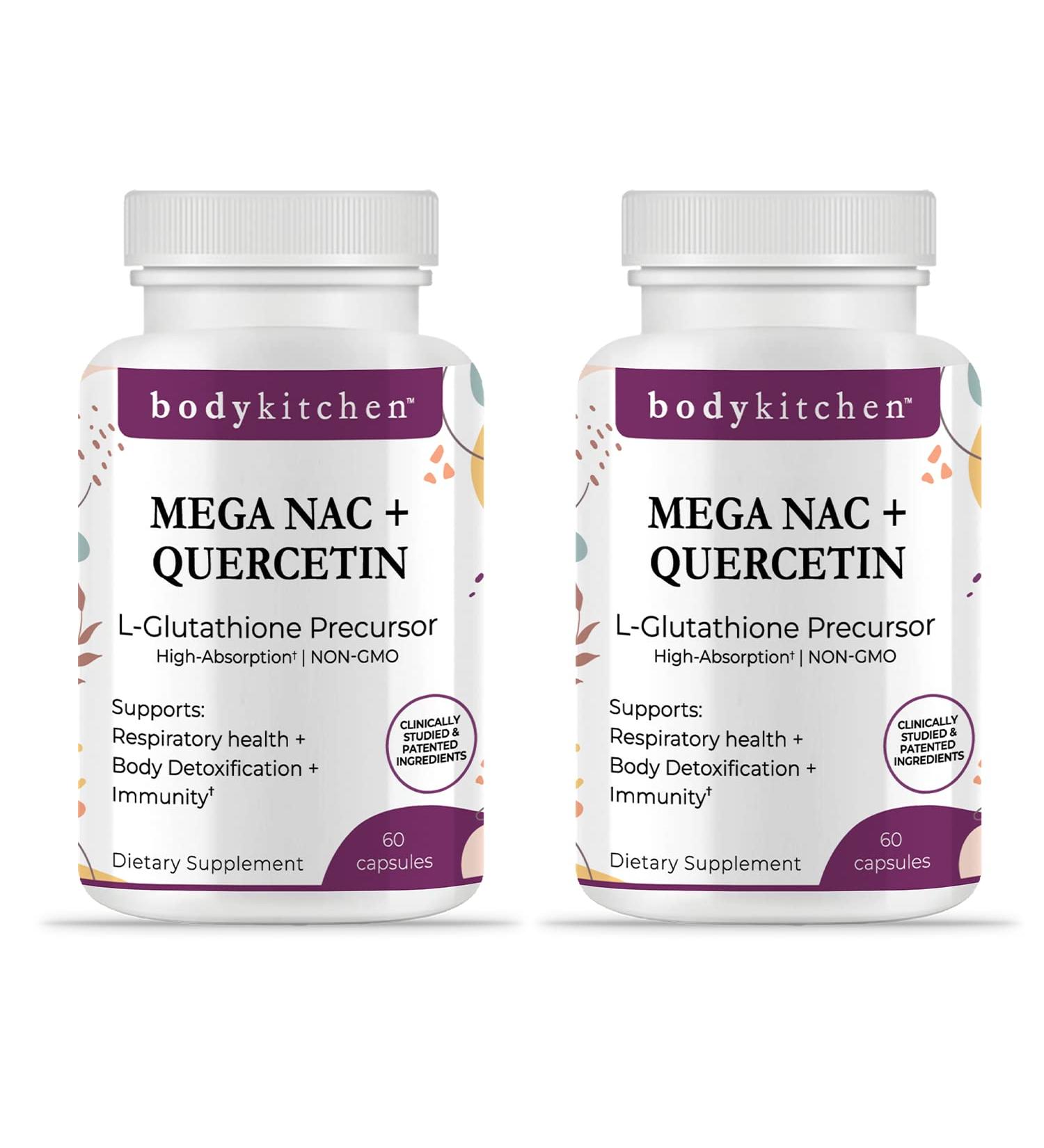 Body Kitchen Mega NAC (N-Acetyl Cysteine) 600 mg with Quercetin Supports Respiratory Health and Immune Function and Promotes Liver and Kidney Detox Veggie Caps (Pack of 2) - Buy Online on GoSupps.com