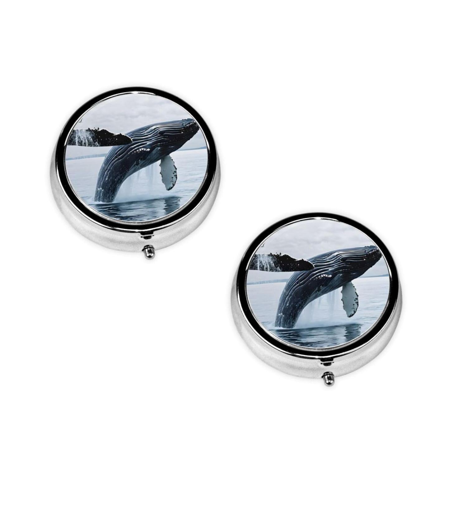 Killer Whale Round Pill Box | 3 Compartment Portable Travel Medicine Organizer | Mini Decorative Pocket Purse for Vitamins & Tablets - Buy Online on GoSupps.com