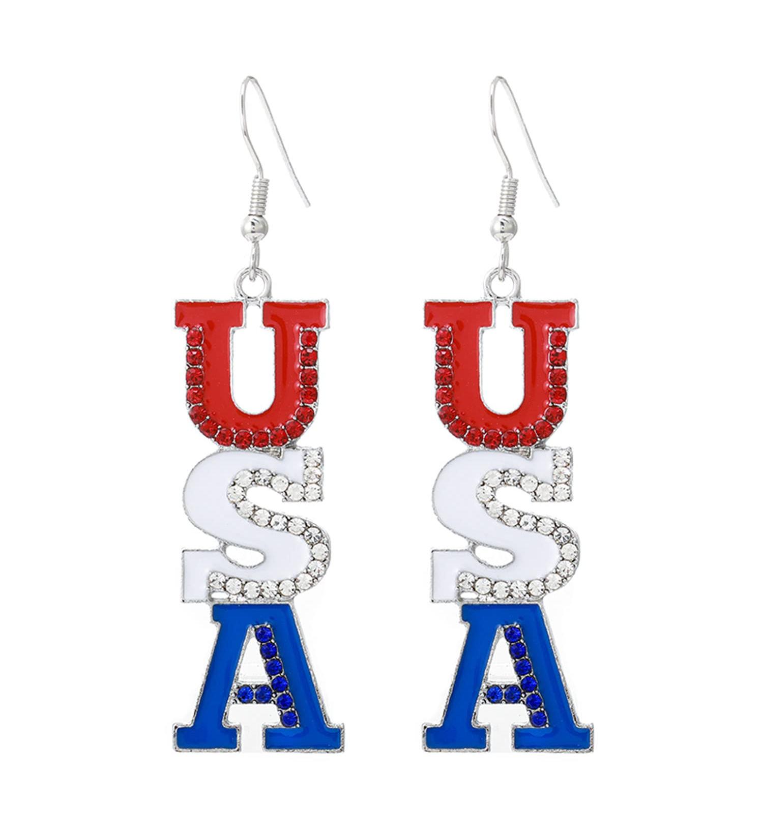Independence Day Earrings - Sparkly Rhinestone American Flag Dangle Earrings for 4th of July - Patriotic Jewelry for Women - Buy Online on GoSupps.com