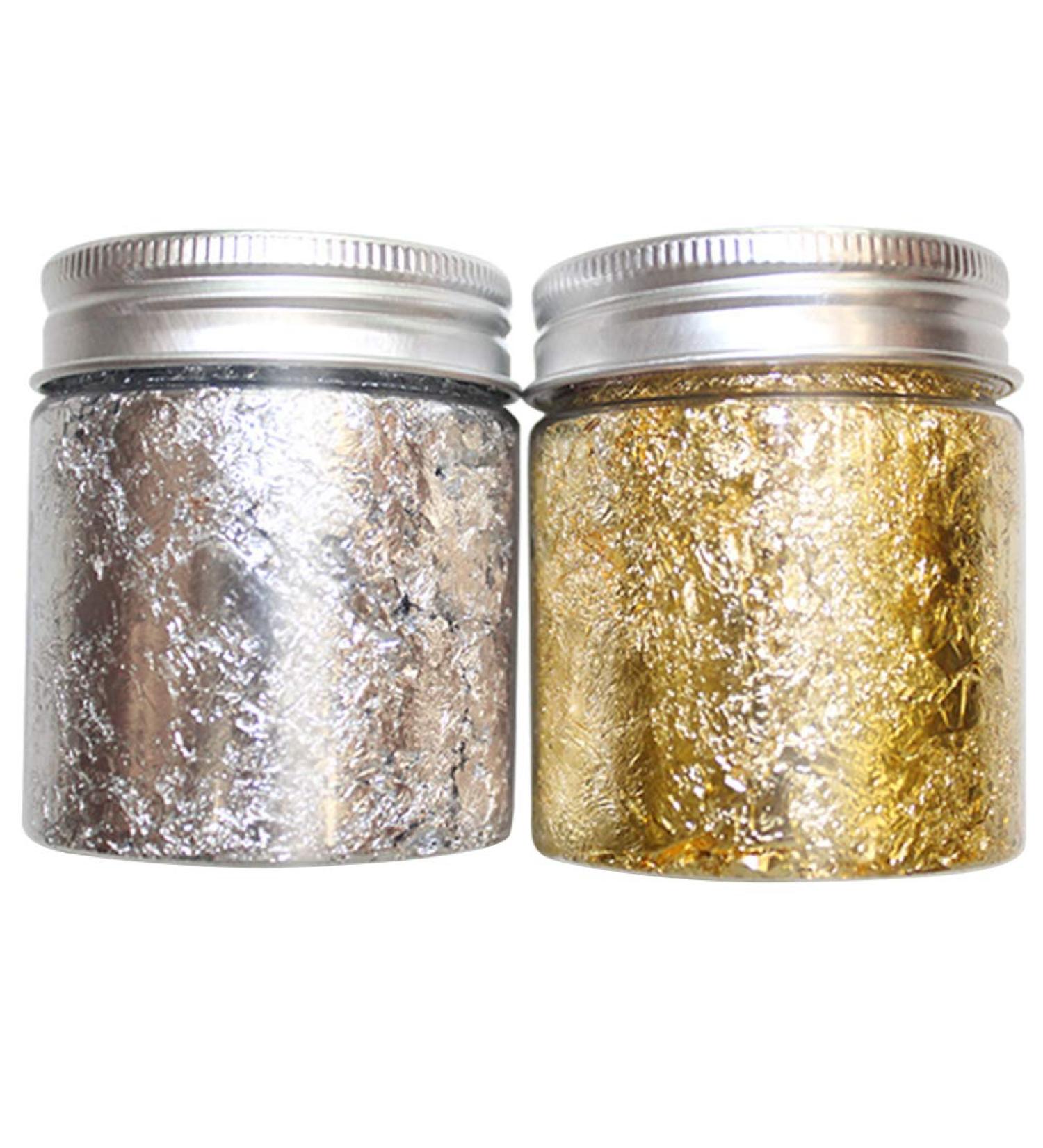 Nuobesty Glitter Powder Leaf - Gold & Silver Flakes for Nail Art Makeup Cakes - 2 Pieces - Buy Online on GoSupps.com
