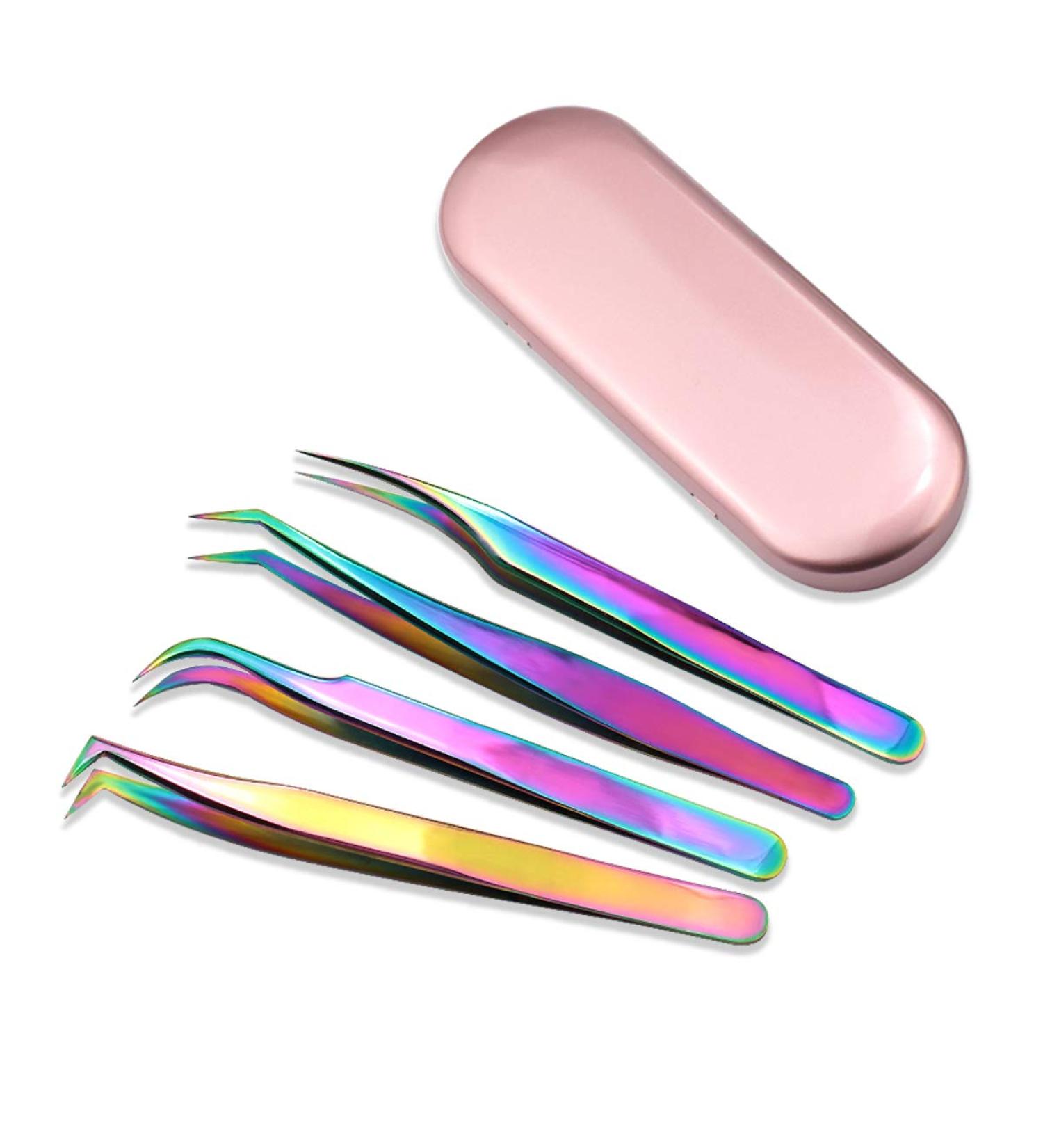 Nibiru Eyelash Extension Tweezers Set - 4 PCS Stainless Steel Curved Tip Precision Tweezers - Buy Online on GoSupps.com