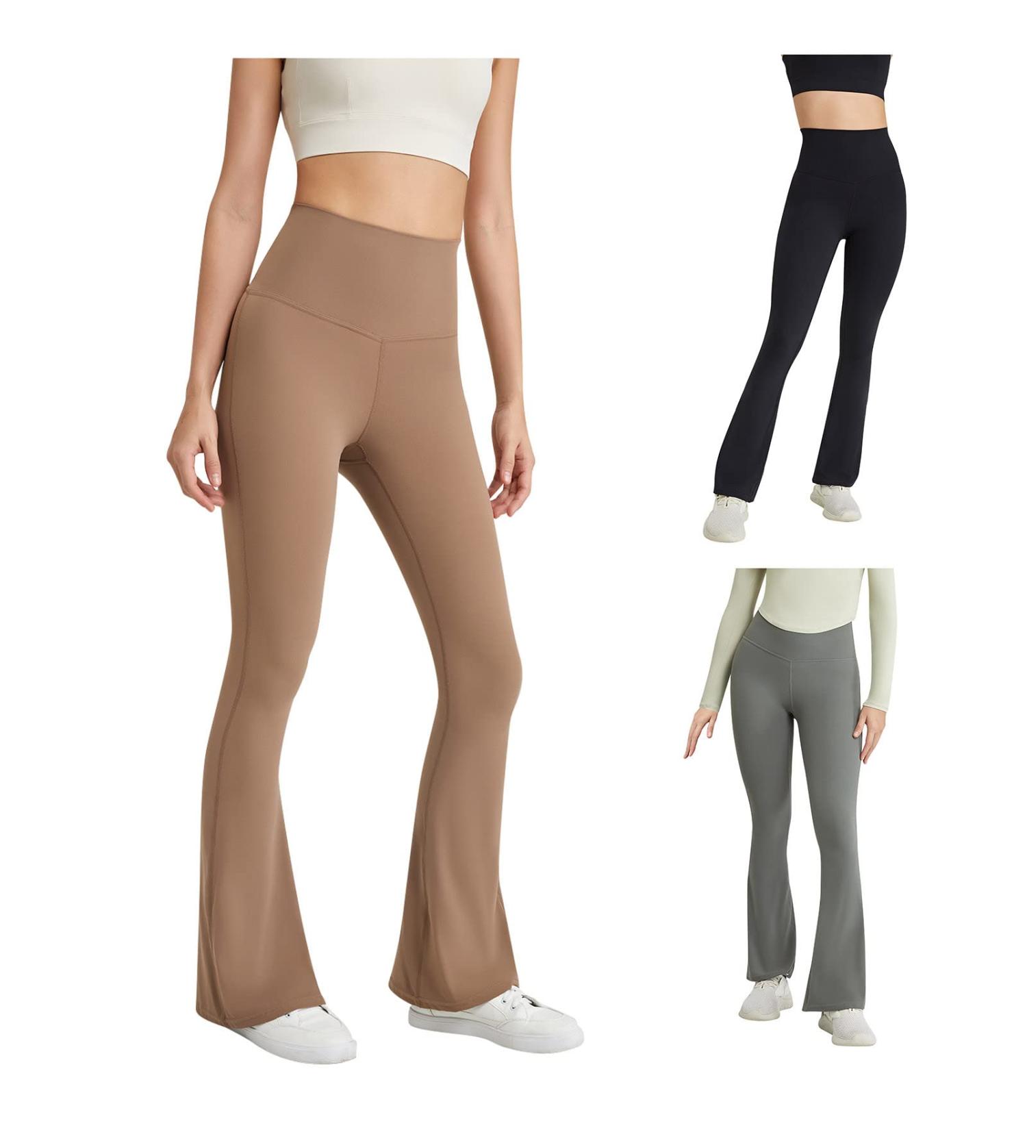 ESCBUKI High Waist Flare Yoga Pants for Women - Tummy Control Sweatpants - Medium Khaki - Buy Online on GoSupps.com