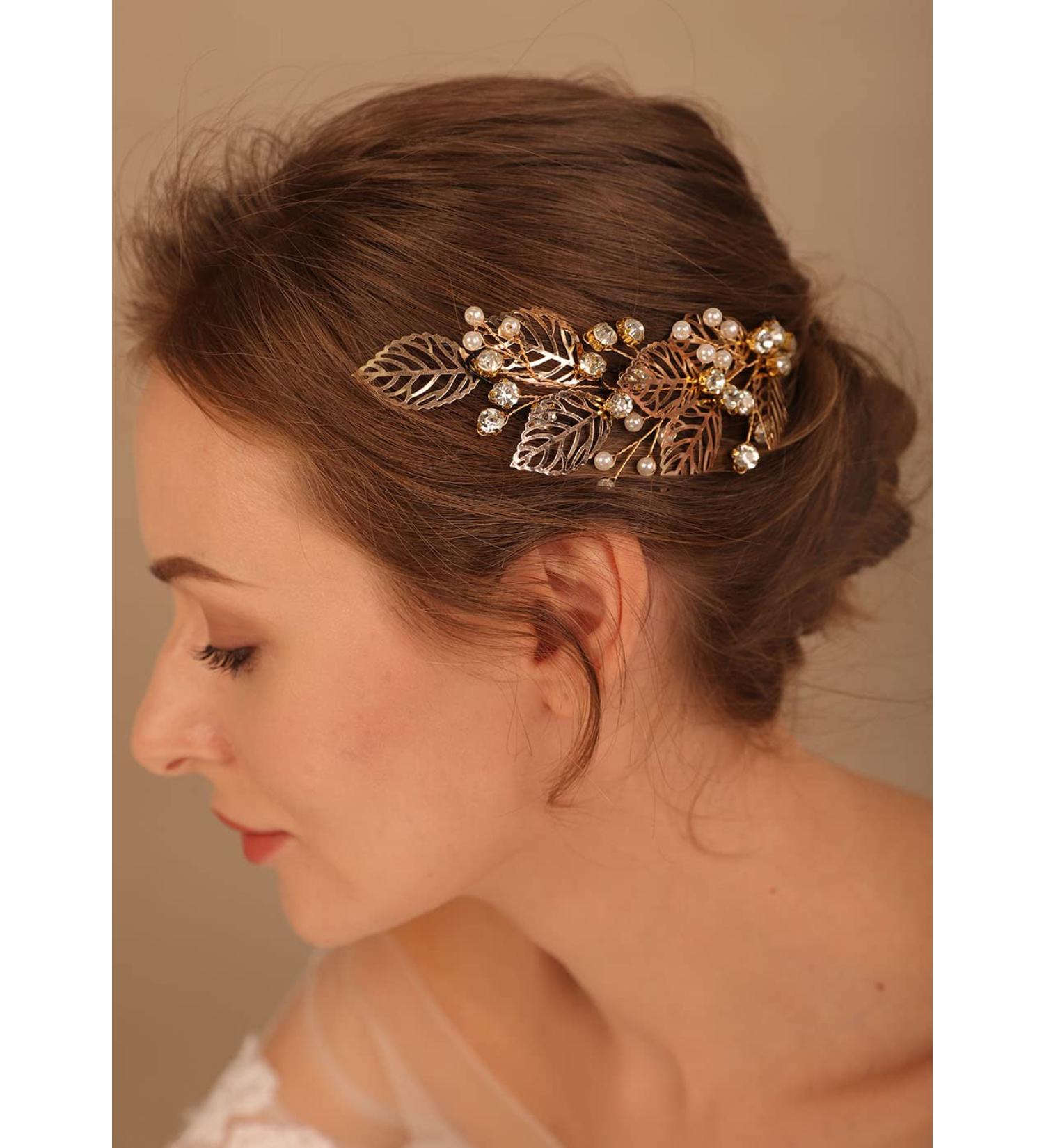 Denifery Makeup Rose Gold Leaves Hair Vine - Bridal Hair Pearl Vine & Wedding Accessories for Brides - Buy Online on GoSupps.com