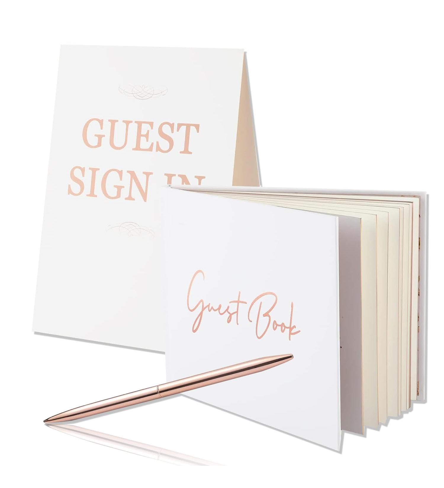 3pcs Wedding Guest Book Set White Wedding Memory Book Wedding Registry Guestbook with Pen and Hard Cover Cherished Modern Script Wedding Book Blank Pages for for Wedding Baby Shower Birthday - Buy Online on GoSupps.com