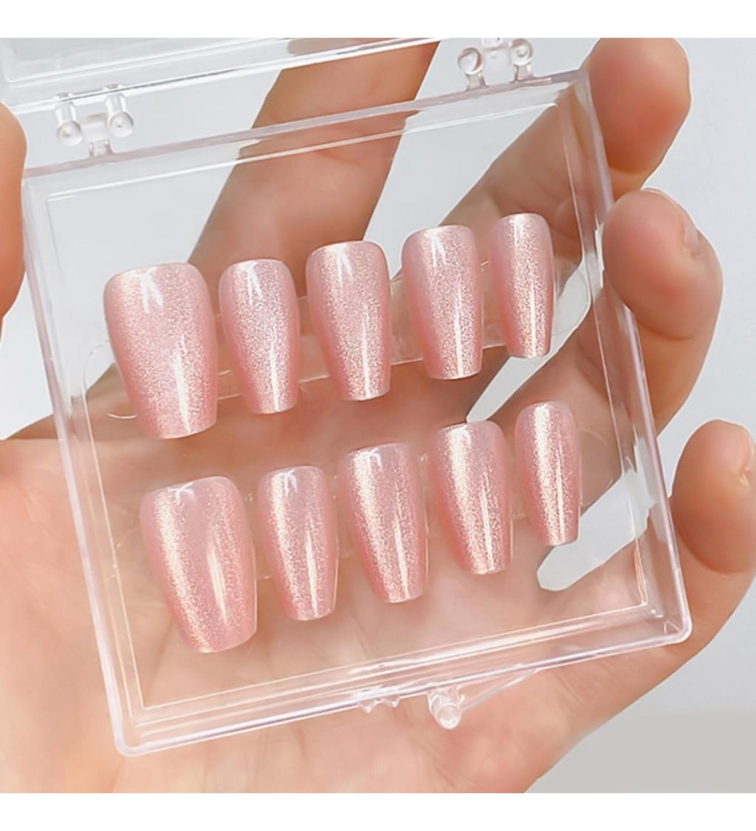 Ruarby Ballerinas False Nails Full Cover False Nails Cute Short Square False Nails Cat Eye Press on Nails Glitter Stick on Nail P028F3 5 - Buy Online on GoSupps.com