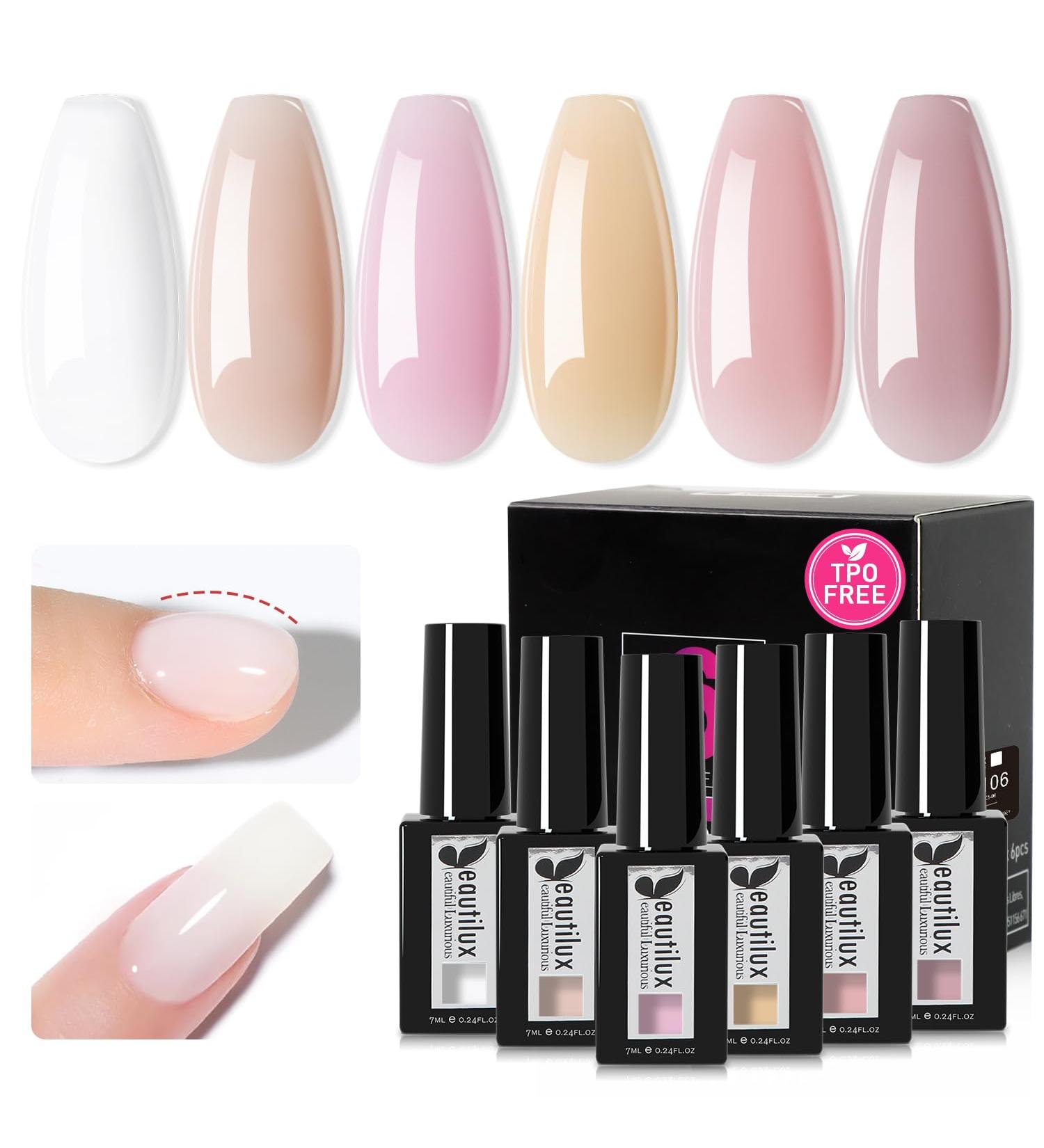 Beautilux Base Builder Gel en Flacon - Gel BIAB Auto-nivelant Sans HEMA et Sans TPO pour Renfort et Prolongation des Ongles 7mlx6pcs - Application Facile - Pour French Manucure et Nail Art HY-0106 - Buy Online on GoSupps.com