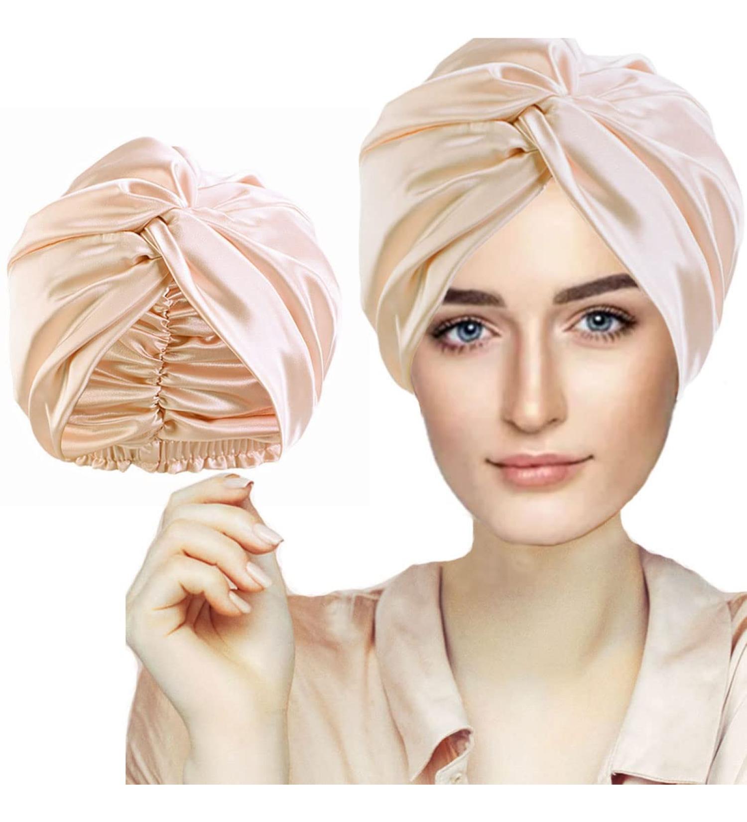 Silk Hair Bonnet for Women - Double Layer Soft Night Cap for Sleeping and Hair Care - Champagne - Buy Online on GoSupps.com