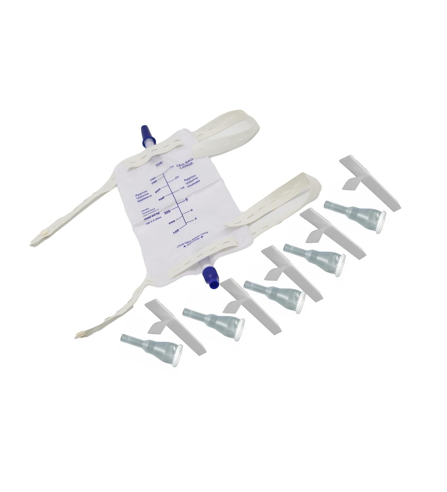 Complete 5-Day Urinary Kit | 5 Condom Catheters 750ml Leg Bag & Straps (Medium 25mm) - International Shipping - Buy Online on GoSupps.com
