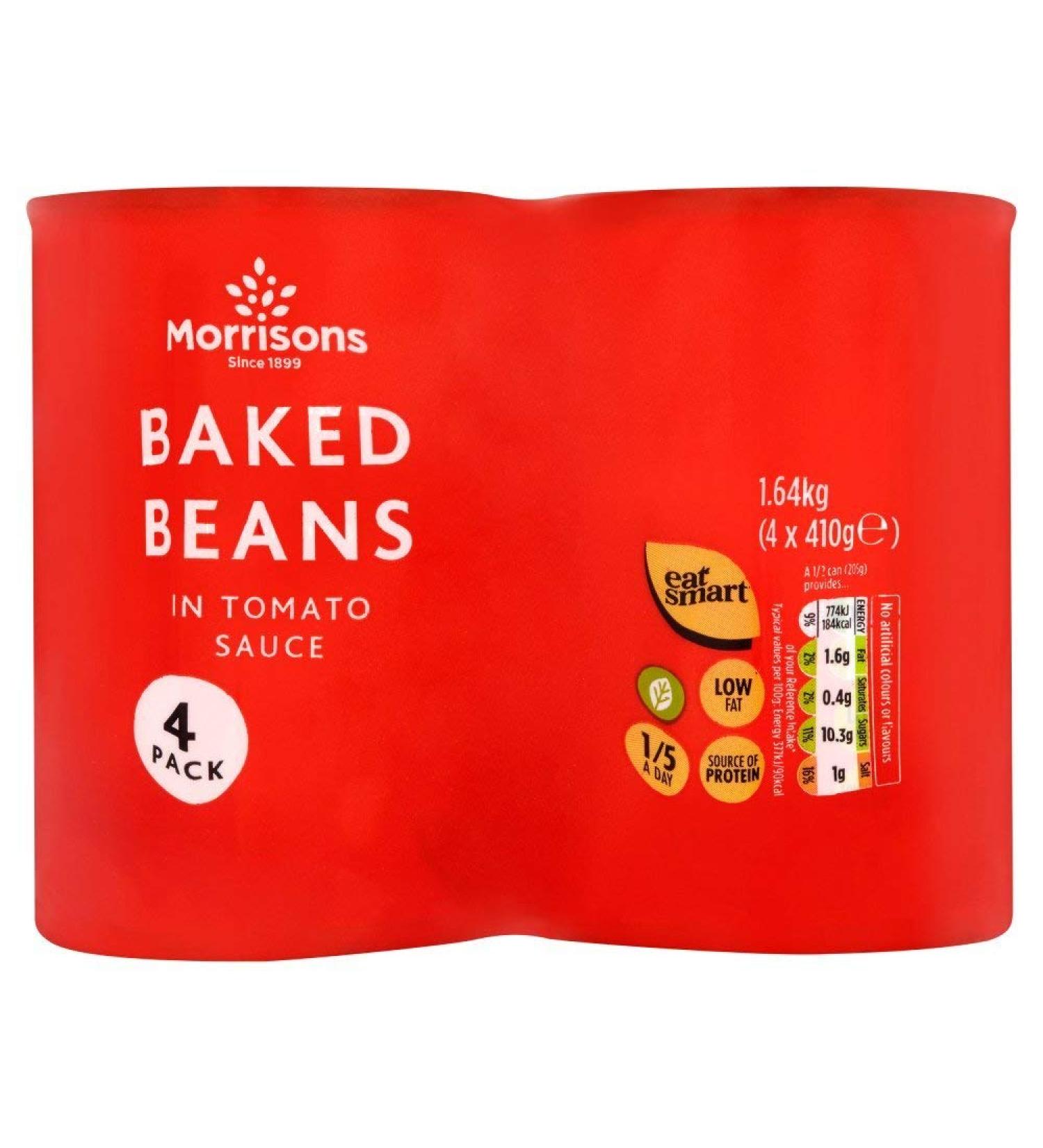 Morrisons Baked Beans in Tomato Sauce 4 x 410g cans (Forced) - Buy Online on GoSupps.com