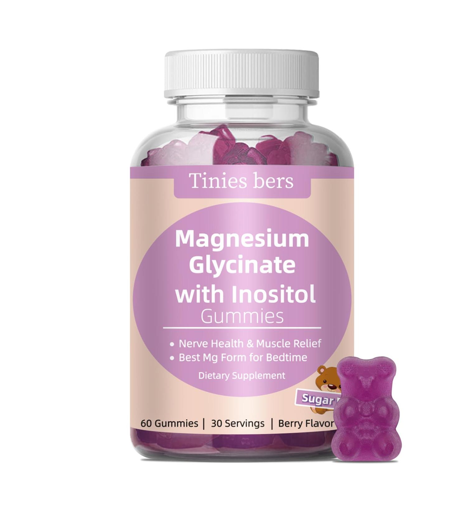 Magnesium Glycinate Gummies 400mg w/Inositol 500mg for Women Mineral & VIT B8 for Sleep Stress & Muscle Relief Metabolism Health Sugar Free No Melatonin Gluten Free Non GMO Vegan Pectin 60 60 Count (Pack of 1) - Buy Online on GoSupps.com