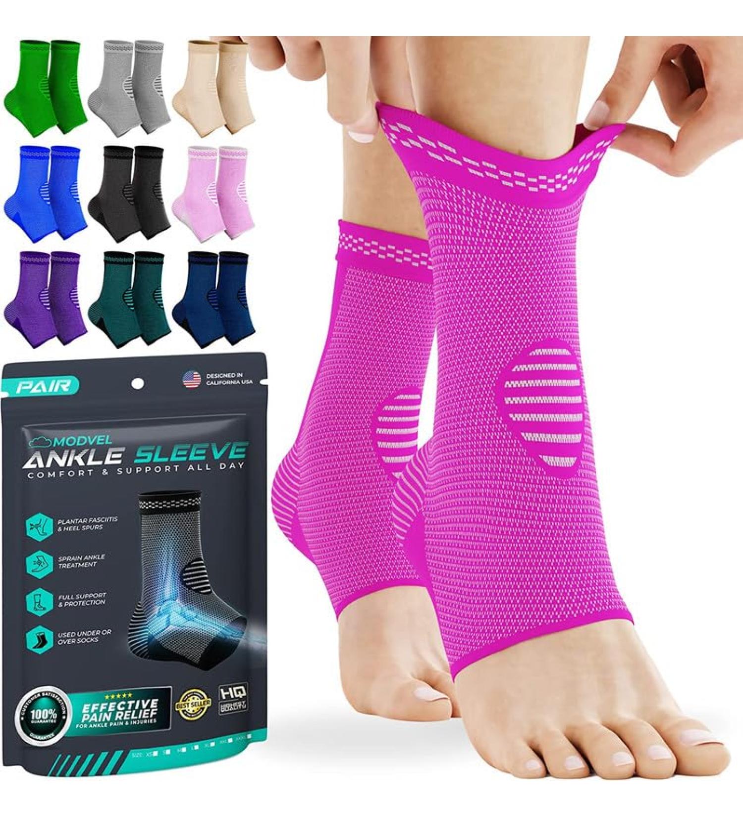 Modvel Foot & Ankle Brace Socks - Compression Sleeve for Sprains Tendonitis & Arthritis - Unisex Support for Sports & Running - Pink Gum Medium - Buy Online on GoSupps.com