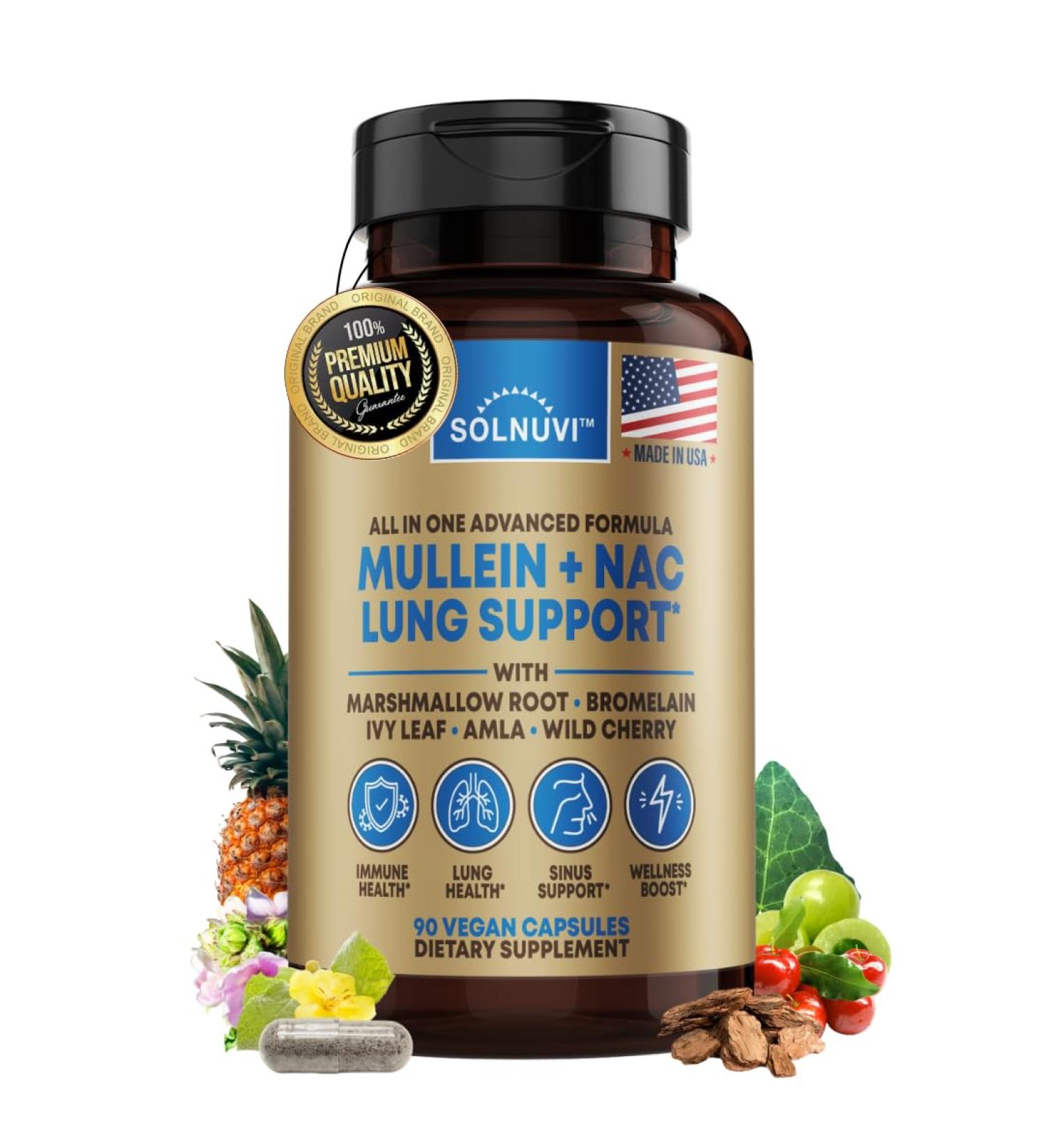Mullein Leaf Extract & NAC Lung Detox Cleanse- N-Acetyl Cysteine Marshmallow Root Bromelain - Lung Health Sinus Mucus Removal Support Supplement for Smokers - 90 Capsules Non-GMO Gluten-Free - Buy Online on GoSupps.com