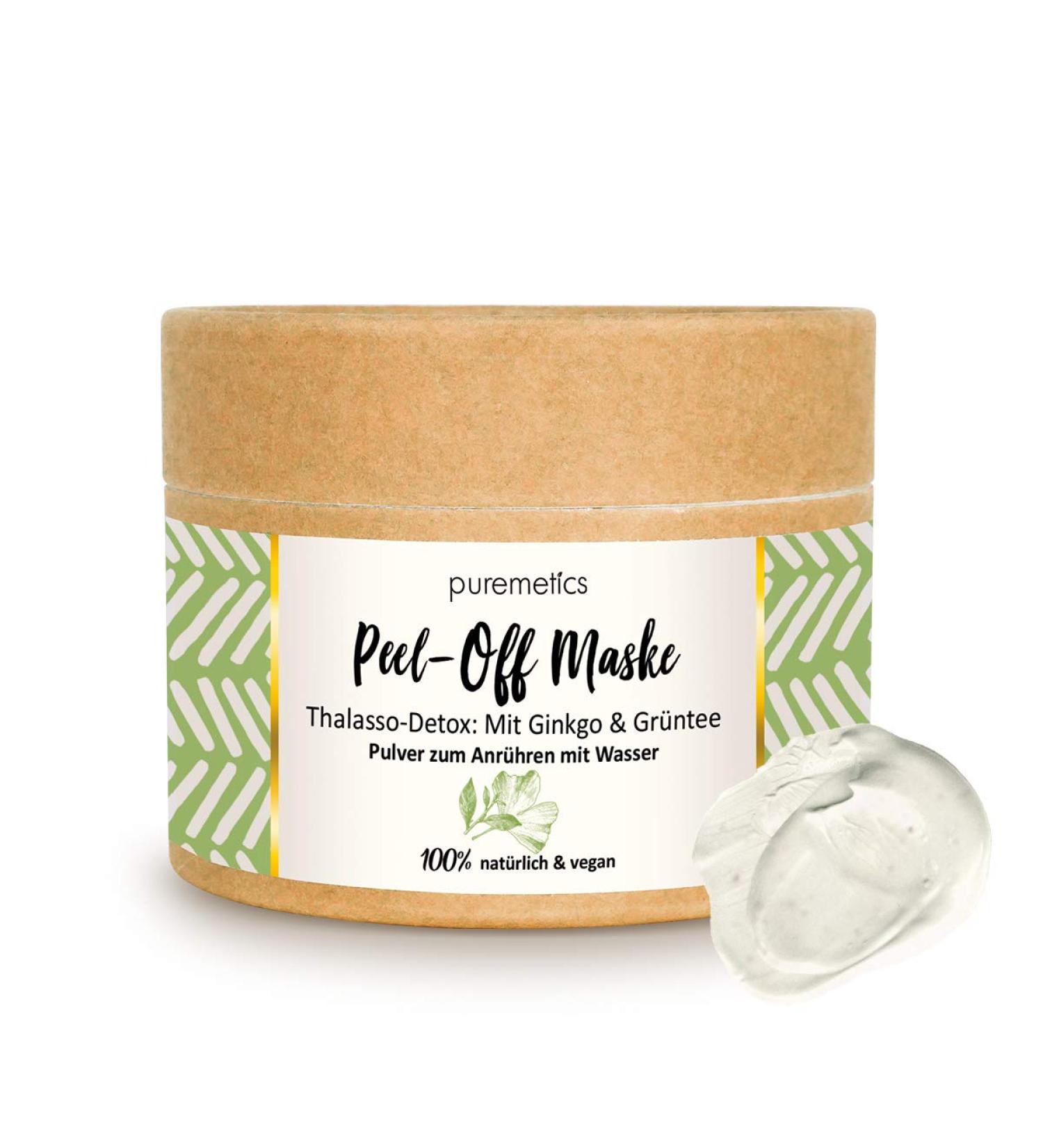 Puremetics Ginkgo Green Tea Peel-Off Mask | 100% Natural Vegan & Plastic-Free | Thalasso Detox for All Skin Types | Zero Waste Natural Cosmetics (65g 7 Applications) - Buy Online on GoSupps.com