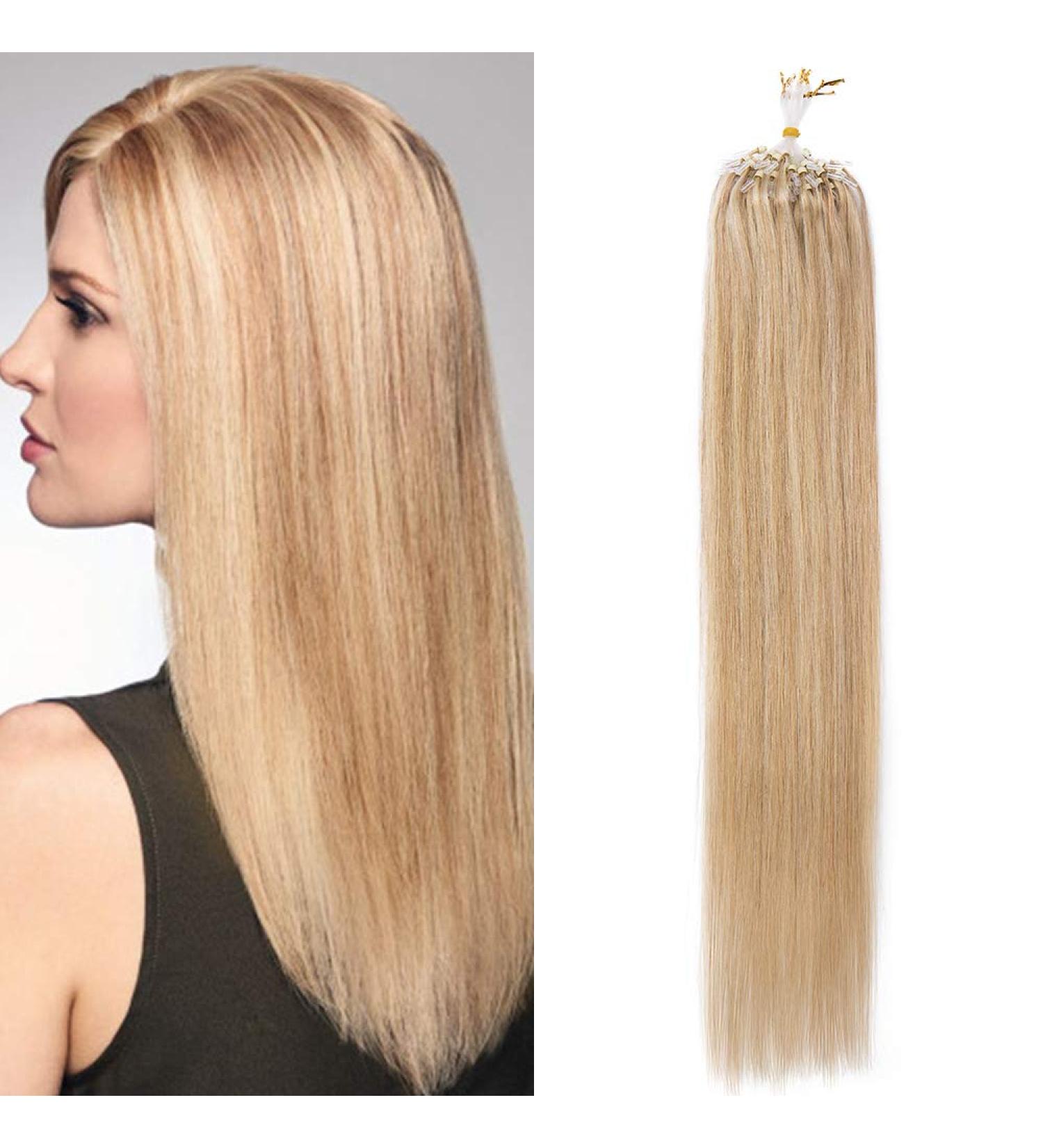 16 inch Micro Loop Beads Human Hair Extensions 100 Strands 100% Remy Invisible Hair Extensions Real Human Hair Micro Rings Straight (50g #18P613 Ash Blonde&Bleach Blonde) - Buy Online on GoSupps.com