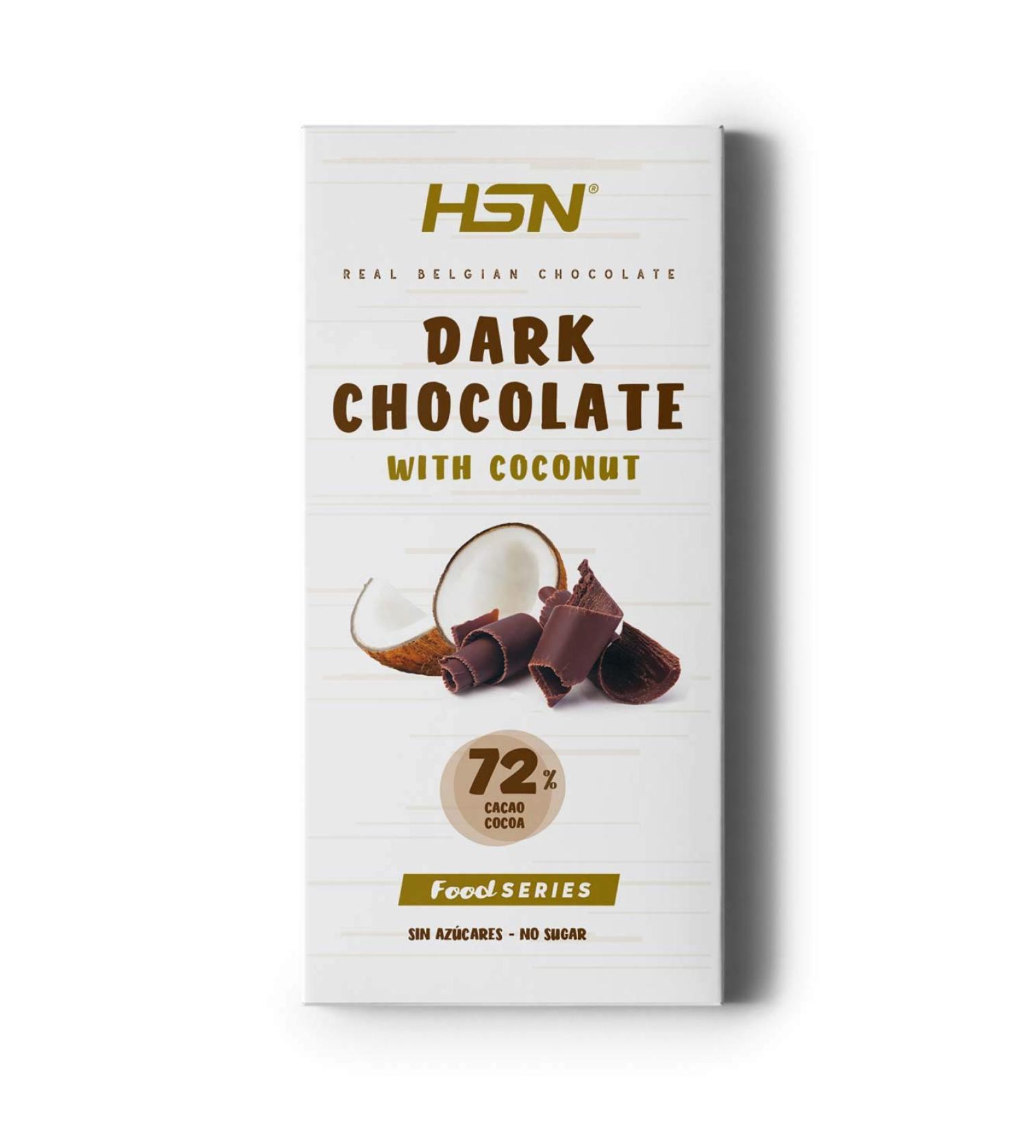  HSN Foods HSN Coconut Chocolate Bar | Dark Chocolate | 72% Cocoa and 5% Coconut | Healthy Fitness Snack | Vegetarian Sugar-Free Gluten-Free Palm Oil-Free Trans Fat-Free 100g - Buy Online on GoSupps.com