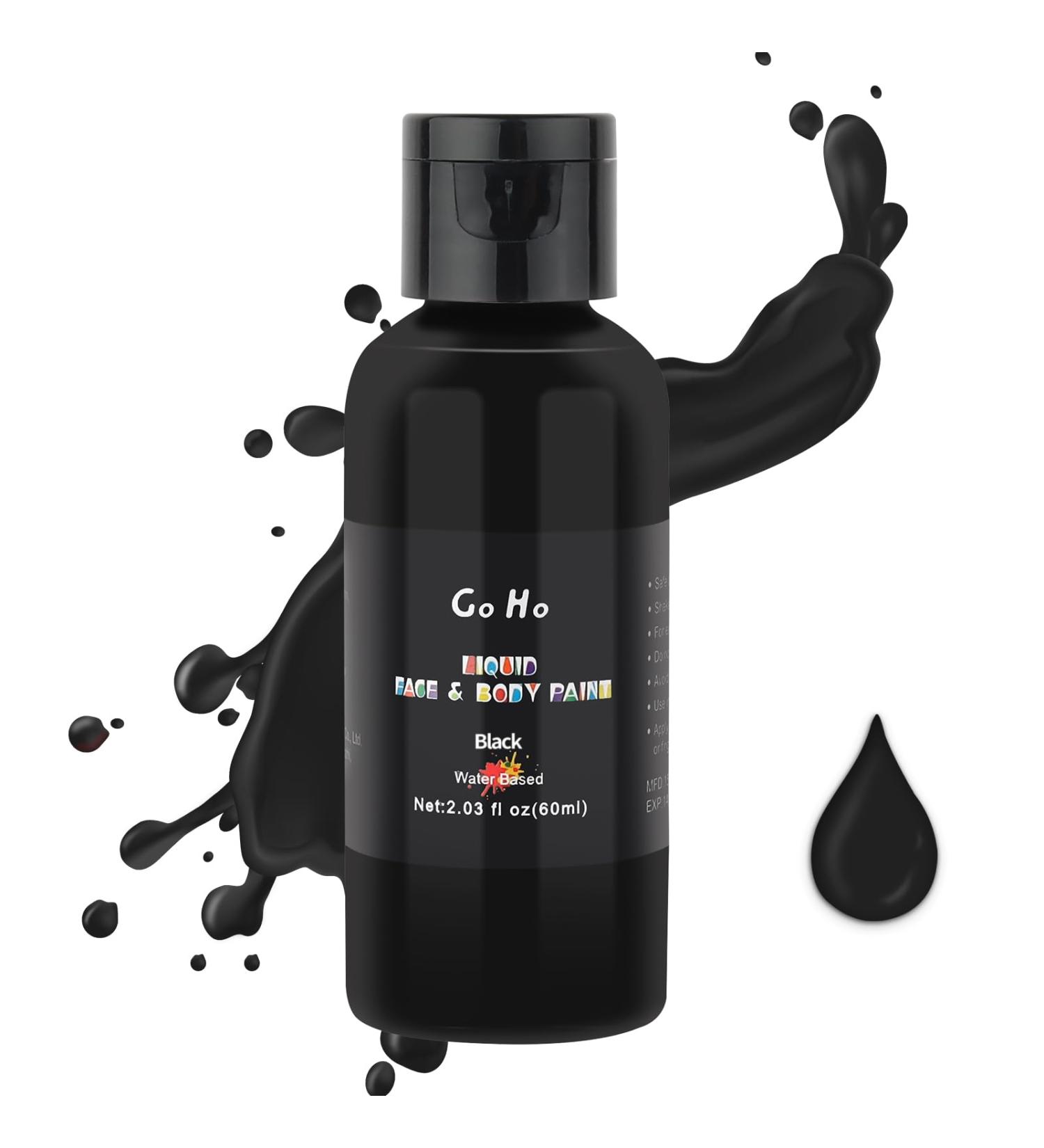 Go Ho Makeup Liquid Body Paint 2.1 oz - Black Water Based Face & Body Paint for Special FX, Cosplay, Halloween - Buy Online on GoSupps.com