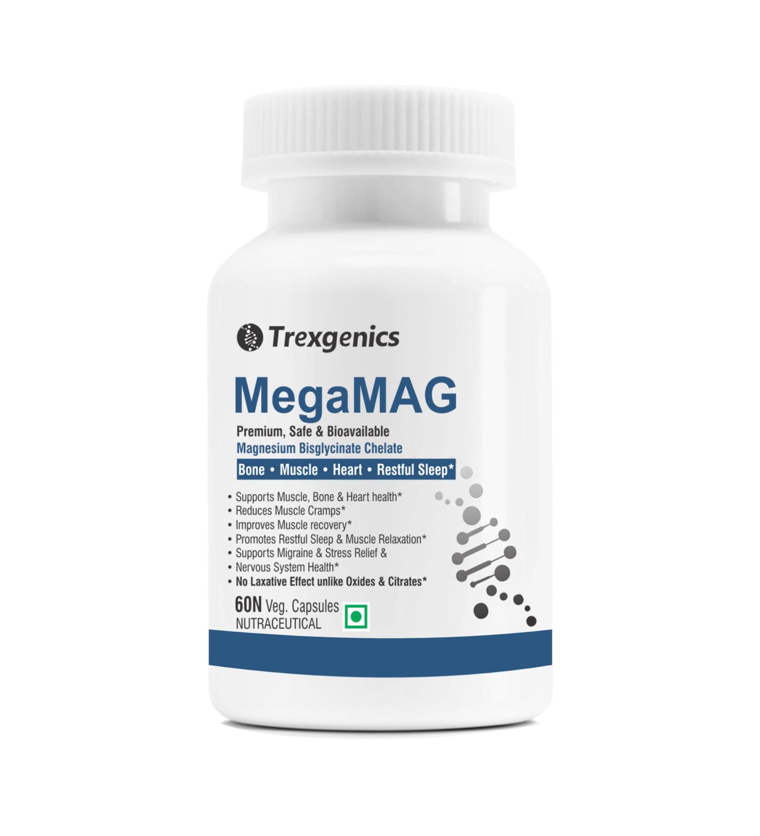 Trexgenics Magnesium Bisglycinate 785mg - Bioavailable Sleep & Heart Support (60 Veg Capsules) - Buy Online on GoSupps.com