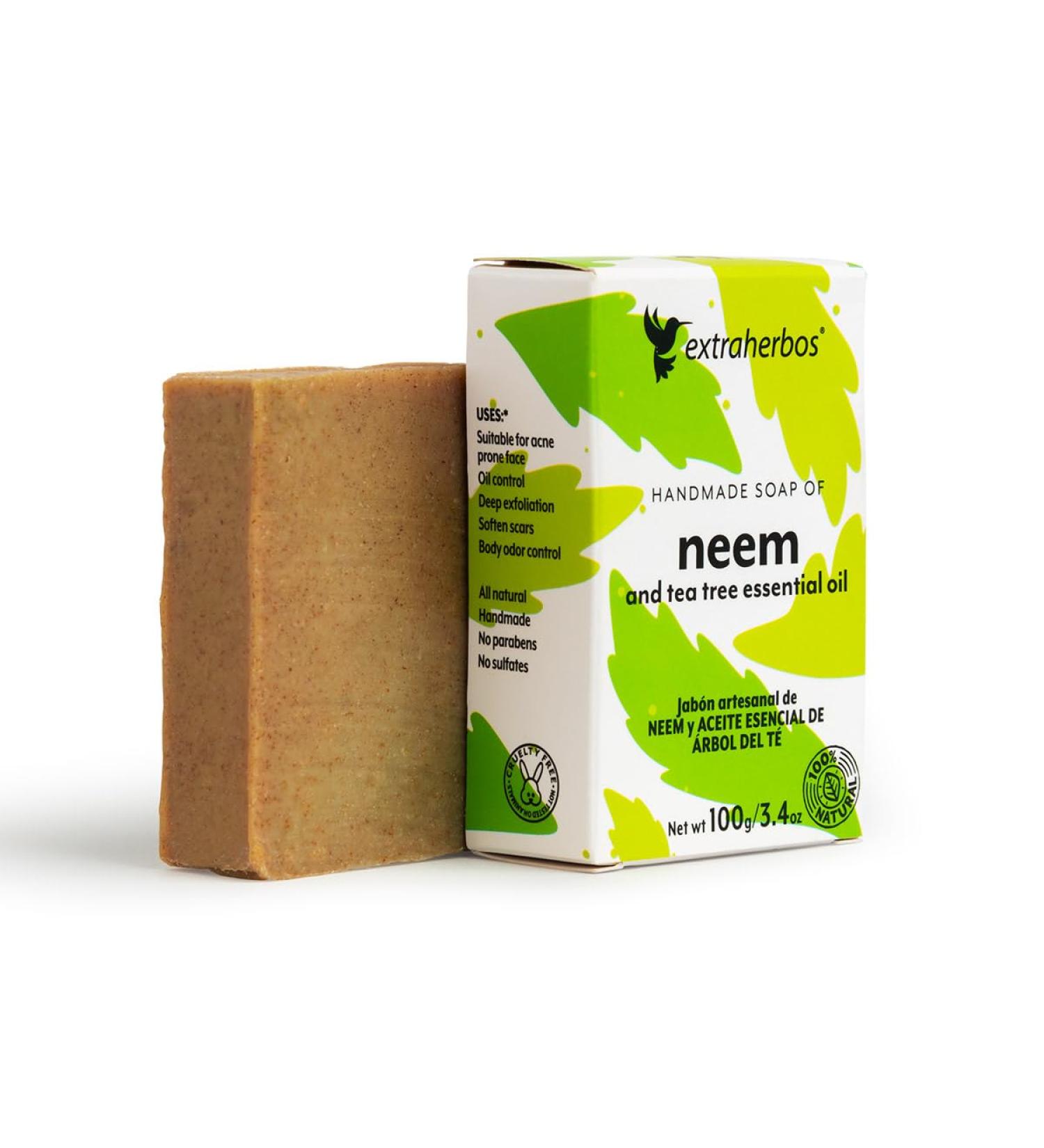 Neem Soap with Tea Tree Oil | Natural Anti-Acne Soap for Deep Exfoliation & Oil Control | Perfect for Oily & Combination Skin | 100g - Buy Online on GoSupps.com