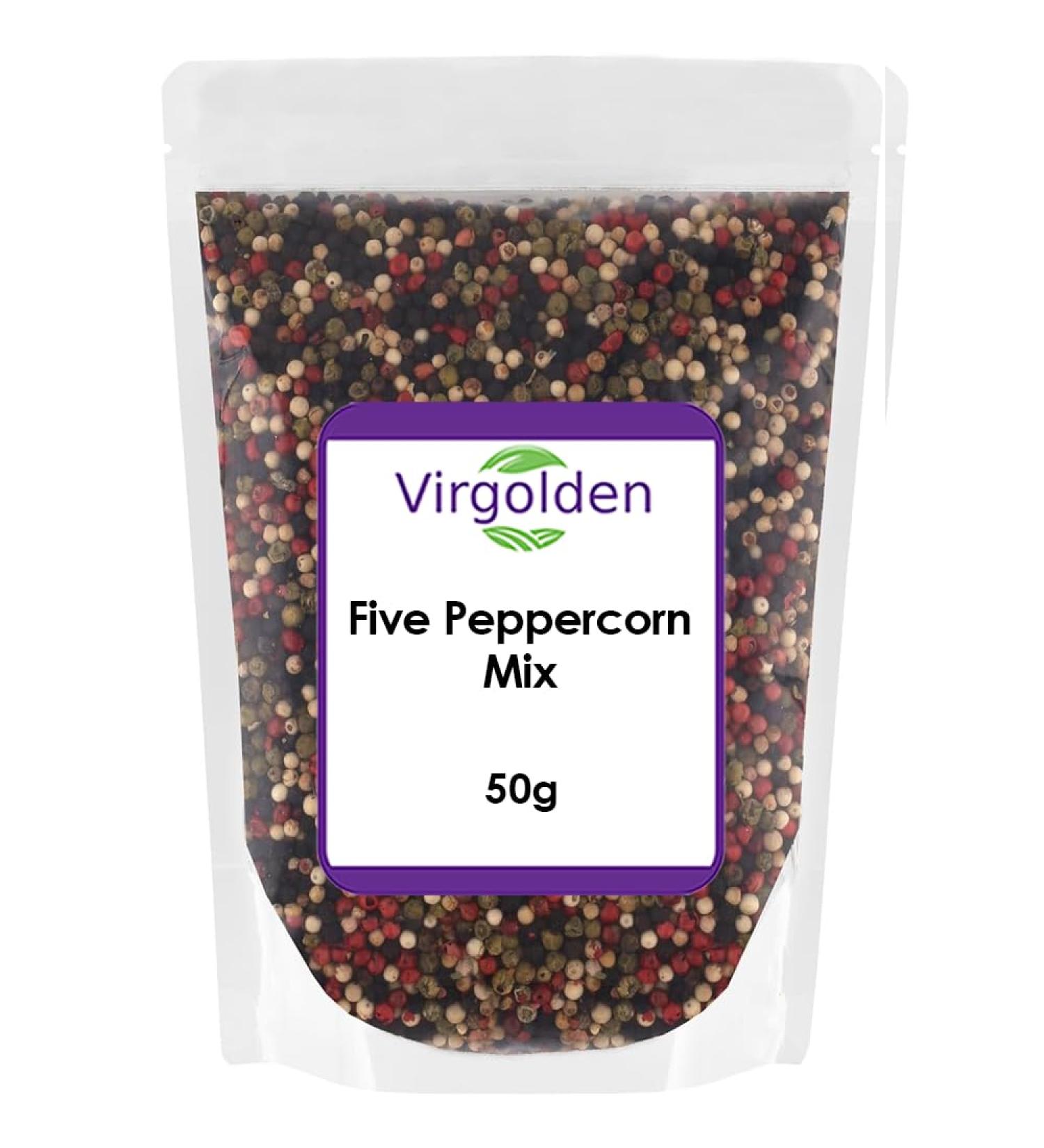 Five Peppercorn Mix 50g (Black peppercorns Allspice White Peppercorns Pink Peppercorns Green peppercorns) by Virgolden