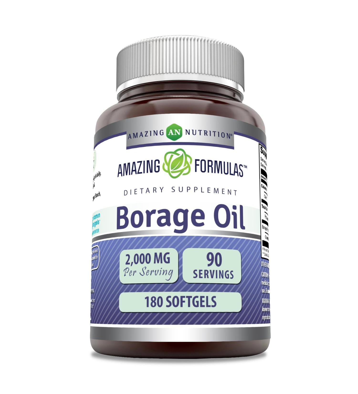 Amazing Formulas Borage Oil Supplement | 2000 Mg Per Serving | Softgels | Non-GMO | Gluten-Free | Made in USA (180 Count 1 Pack) Unflavored 2 Count (Pack of 1) - Buy Online on GoSupps.com