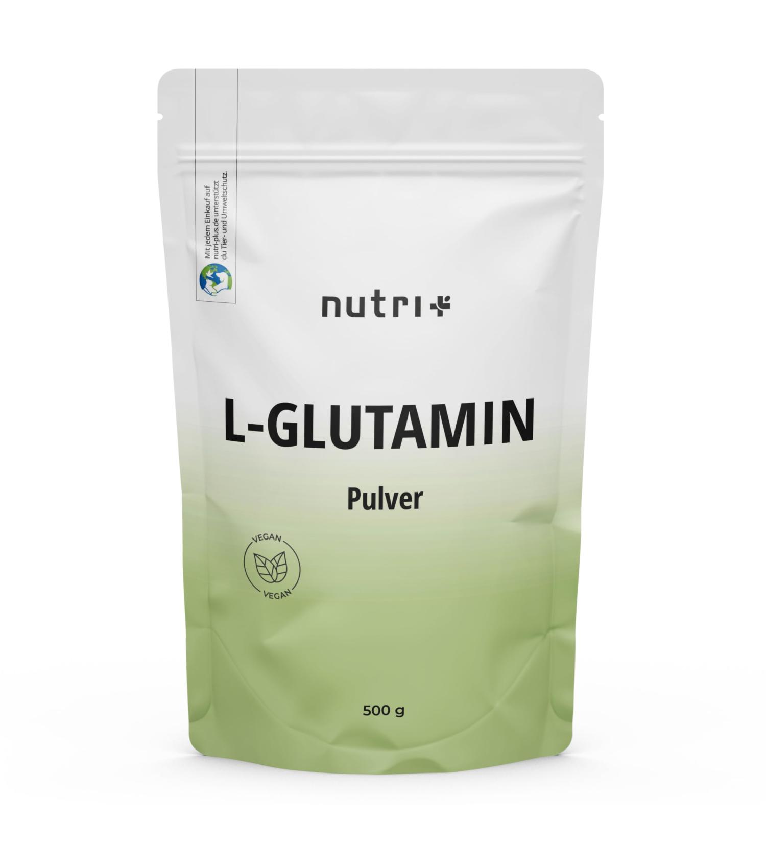 Nutri+ L-Glutamine Powder Vegan 500g - Pure Fermented L-Glutamine No Additives Made in Germany - High Dose Neutral Flavor - Buy Online on GoSupps.com