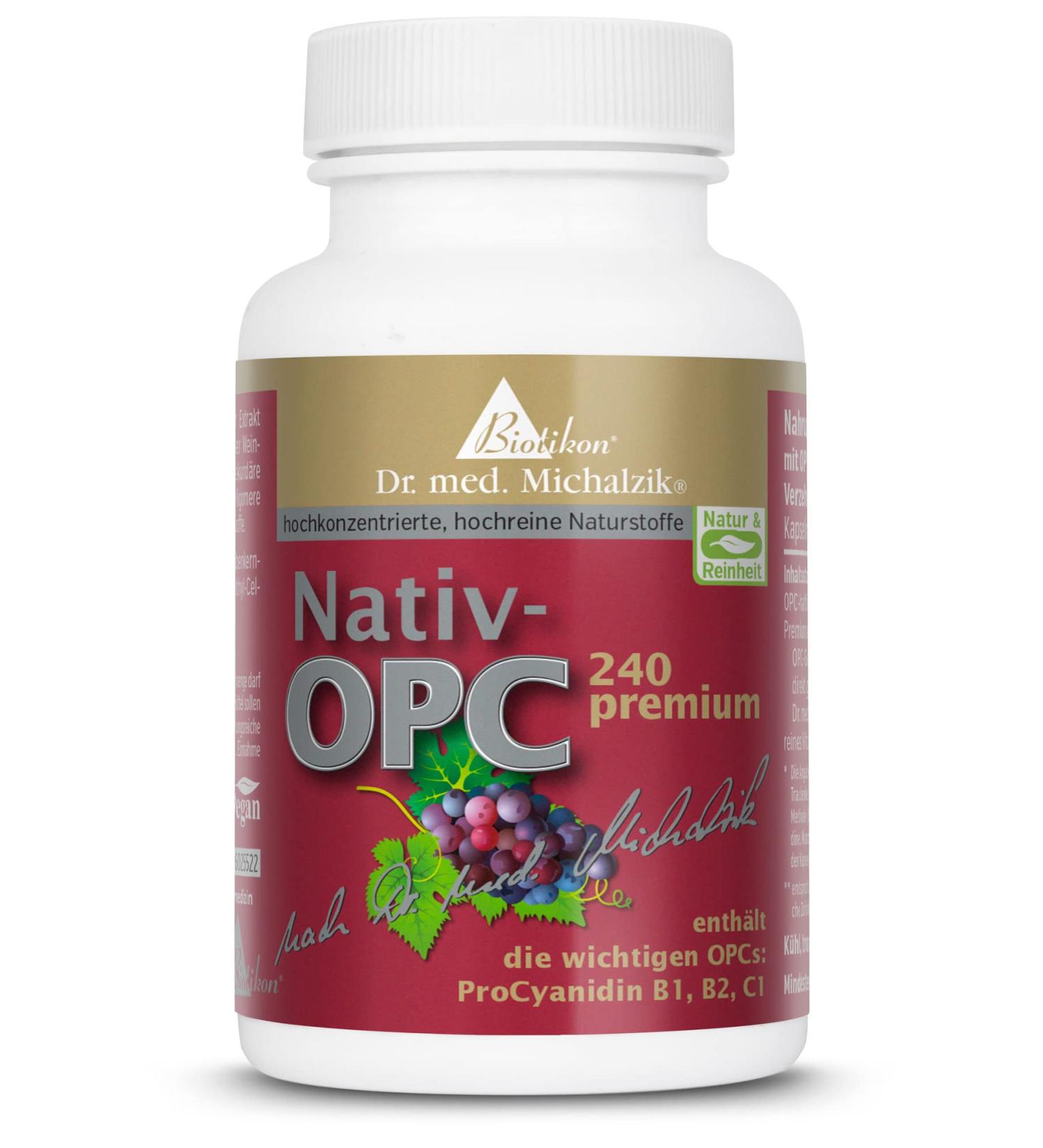 OPC Premium Dr.med.Michalzik - 450mg Grape Seed Extract 240mg Pure OPC & 100mg Vitamin C - 100% French Grape Seeds | Biotikon - Buy Worldwide - Buy Online on GoSupps.com