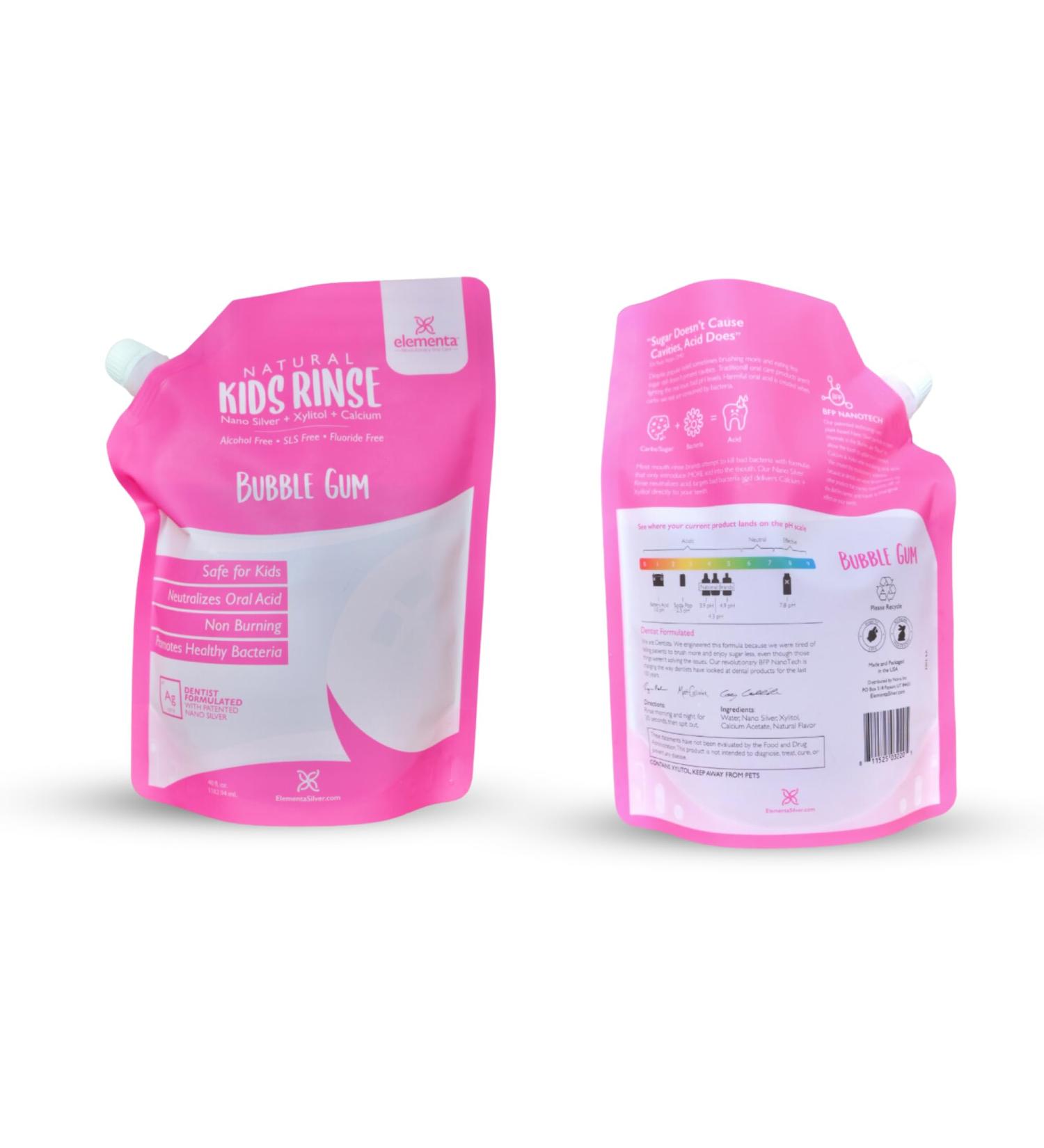 Elementa Silver Nano Silver Xylitol Mouth Wash Refill Pack | Mouth Rinse Oral Care 40 oz | Dentist Formulated Fluoride Free (Bubble Gum)