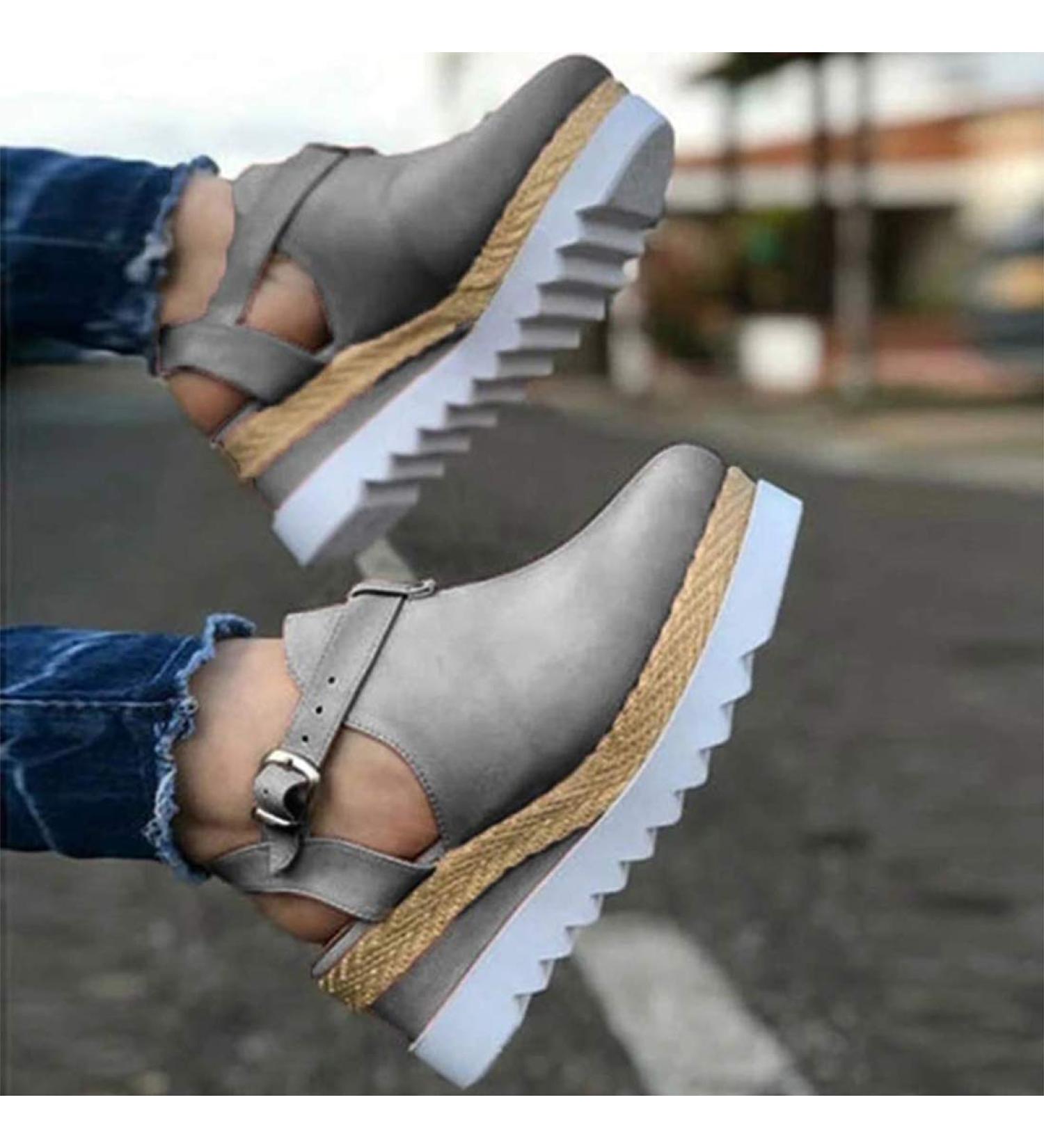 Shop Stylish Summer Sandals for Women | Plateau Leather Closed Toe Ankle Strap Vintage Beach Clogs - Gray 40 EU - Buy Online on GoSupps.com